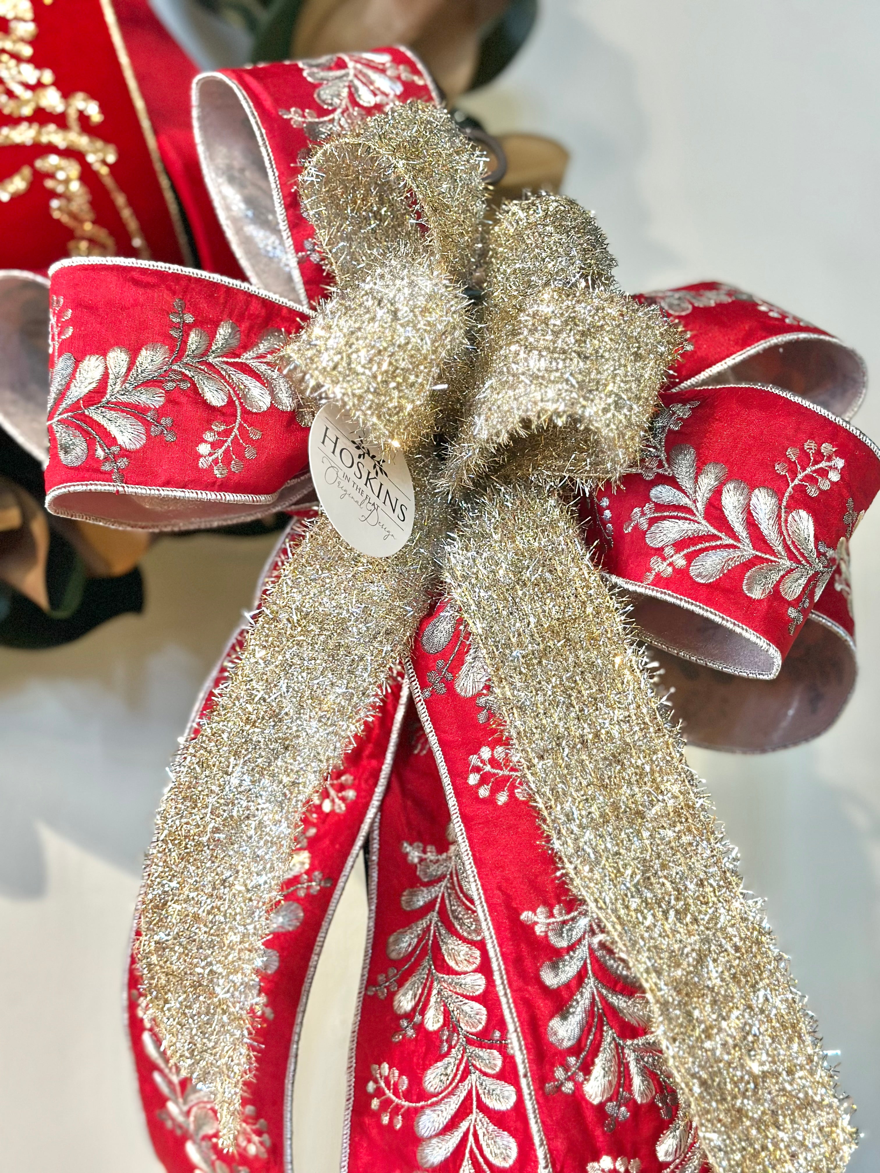 Silver Pewter Embroidery Mistletoe Tree Bow
