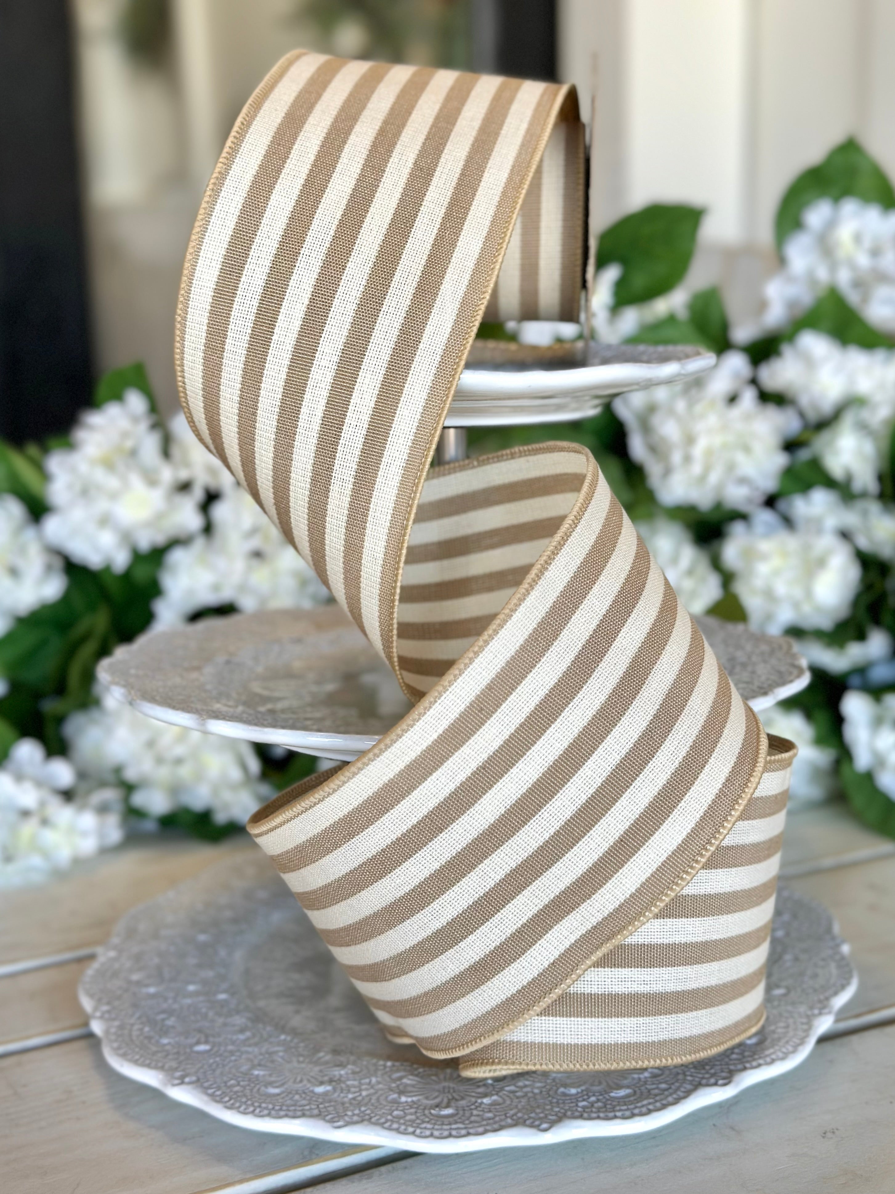 4” Wide, Neutral Stripes Woven Ribbon