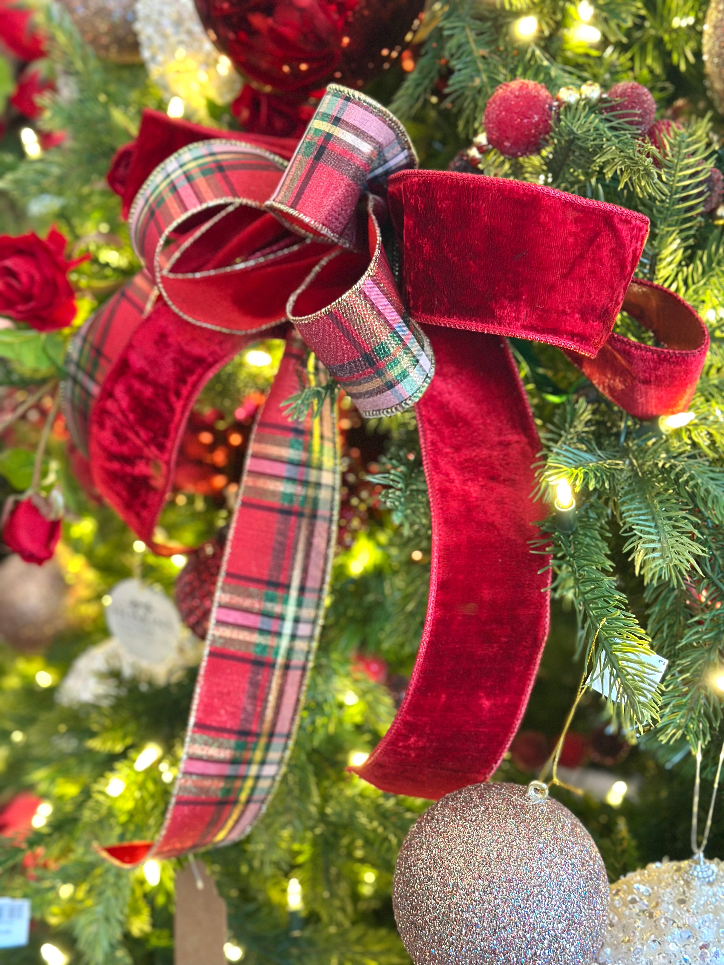Plaid and Red Velvet Tree Bow