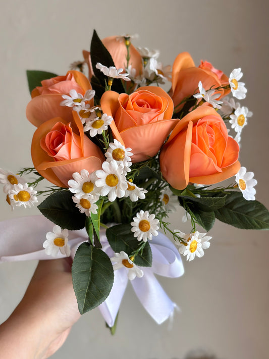 White Daisy & Orange Roses Bouquet