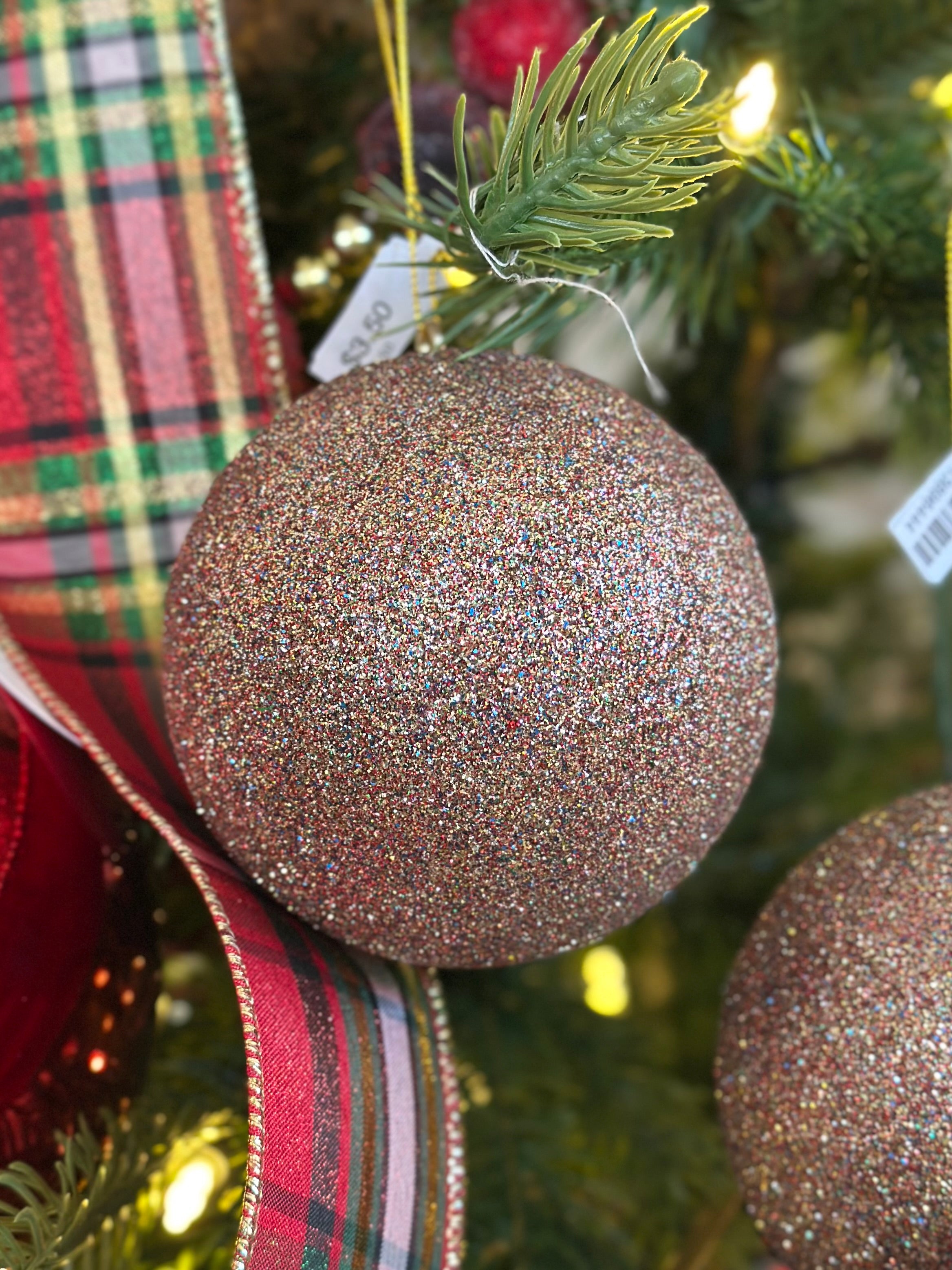 4" Ball Ornament - Green/Blue/Red Glitter