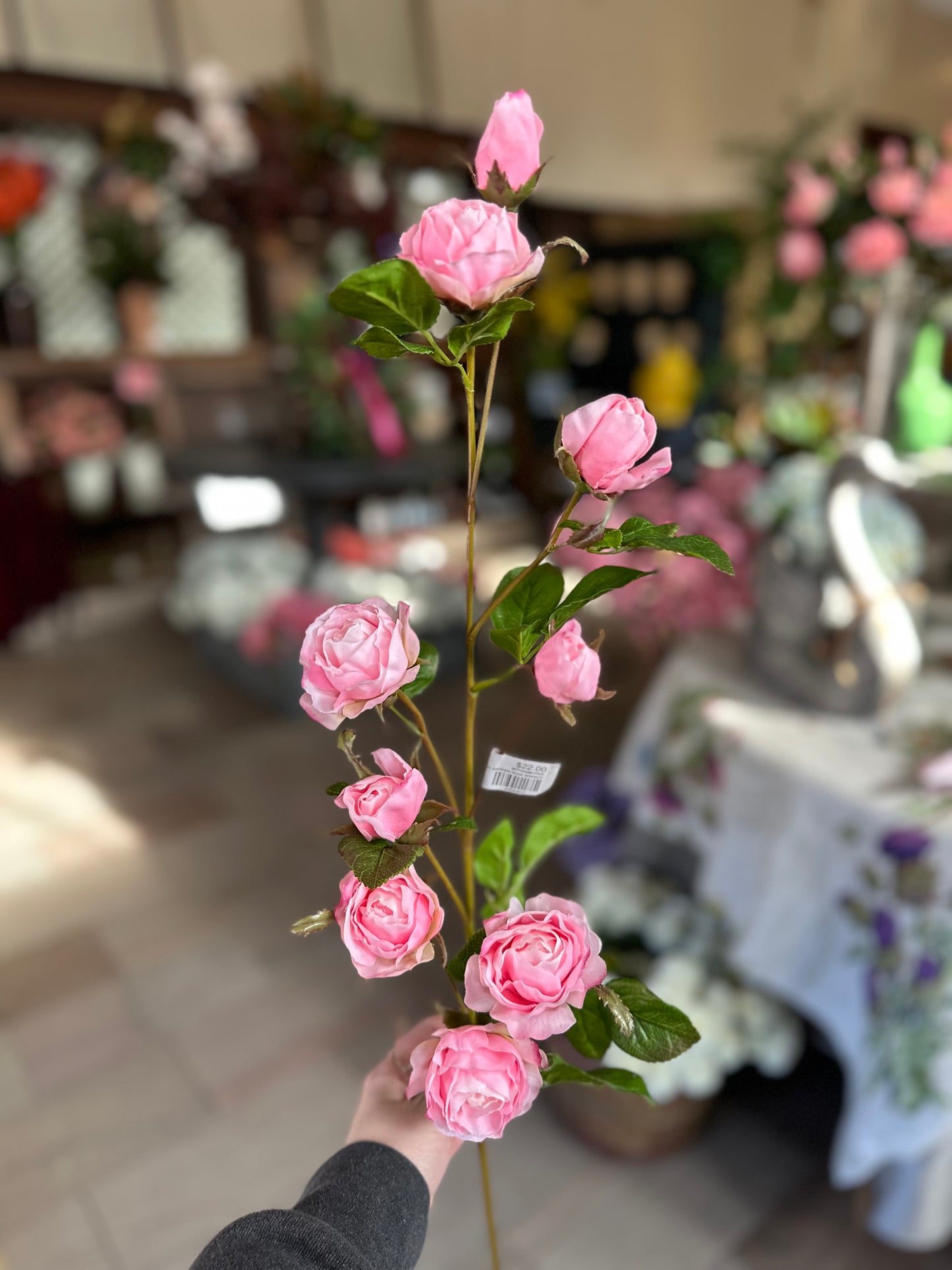 37" JUST CUT GARDEN ROSE BRANCH- PINK