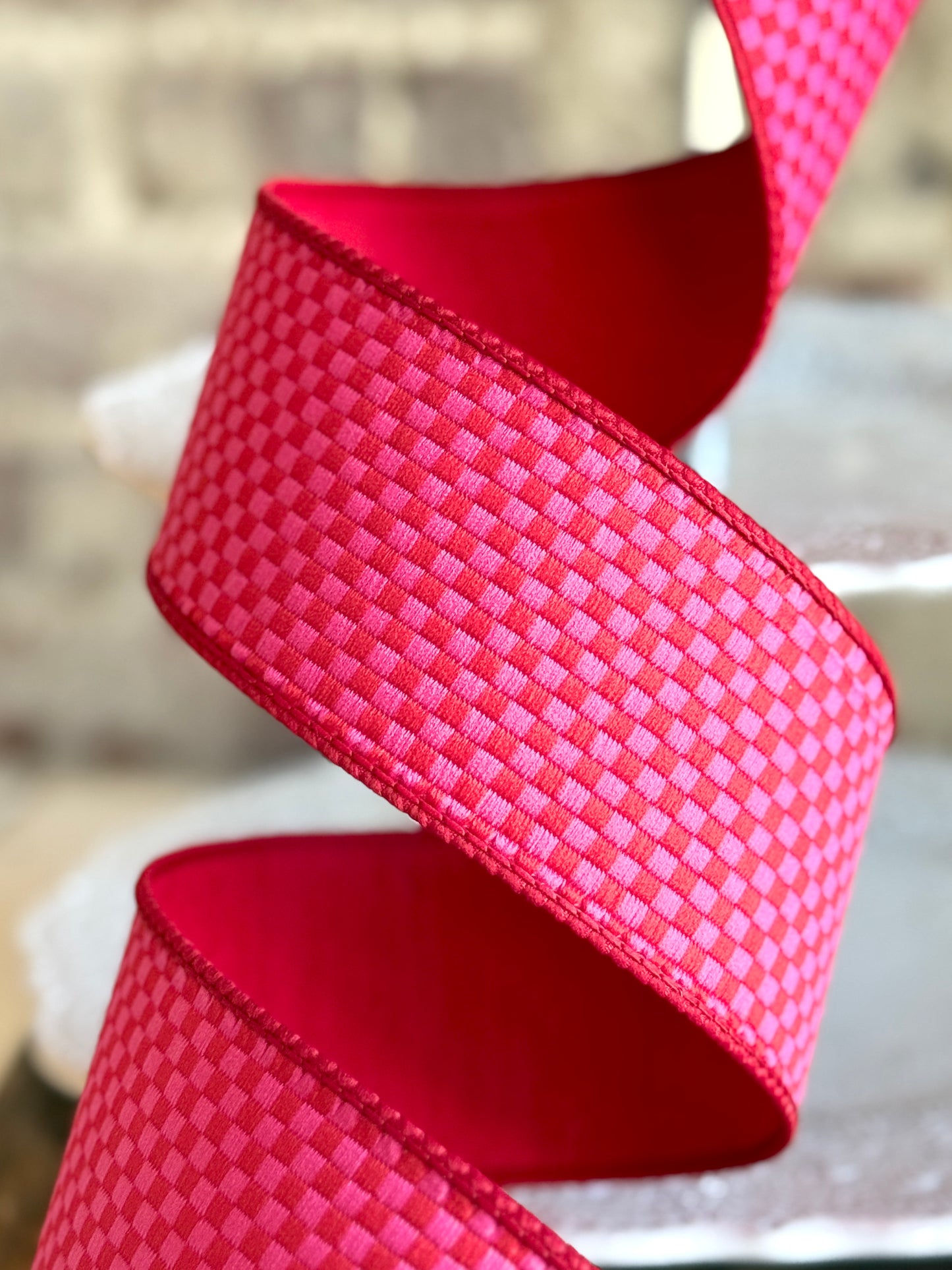 2.5” Hot Pink and Red Kitschy Checks Ribbon