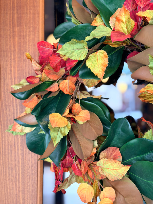 Fall Leaves & Magnolia Wreath