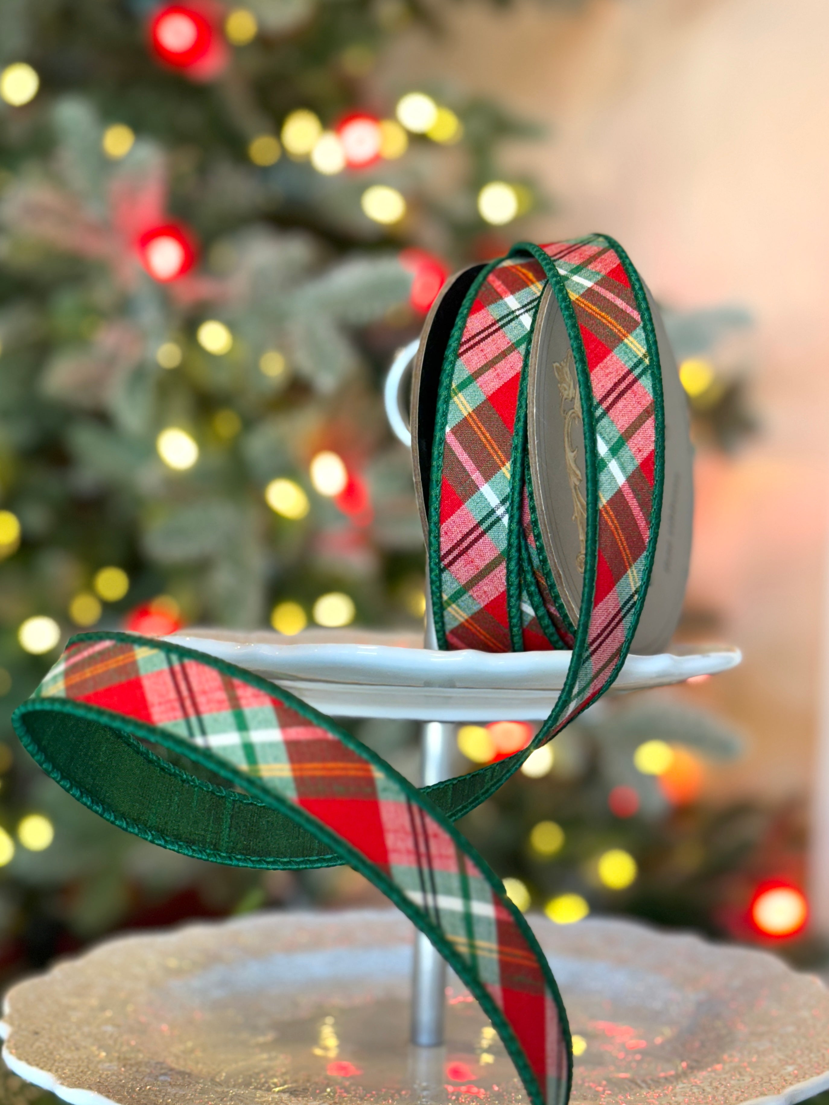 1” Dupion Bias Cut Plaid Ribbon