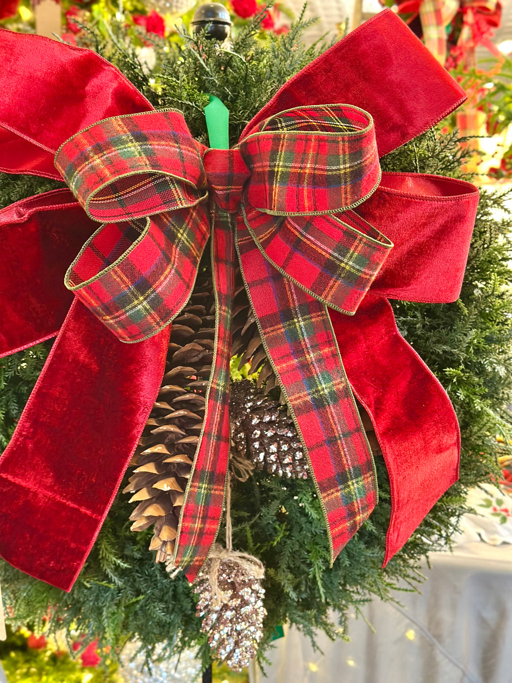 Cedar Wreath with Red Plaid Bow