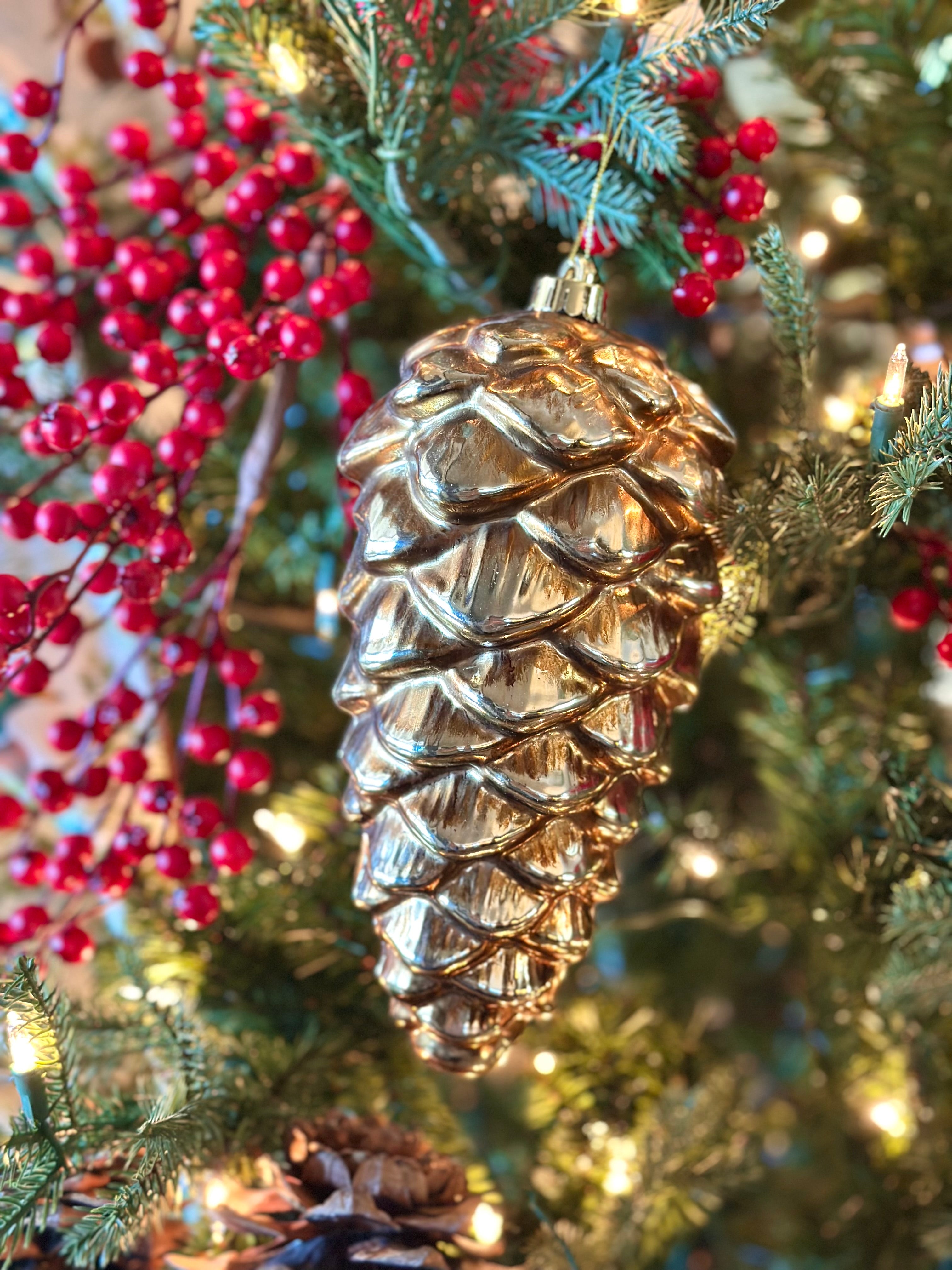 10" Metallic Pine Cone Ornament- Antique Gold