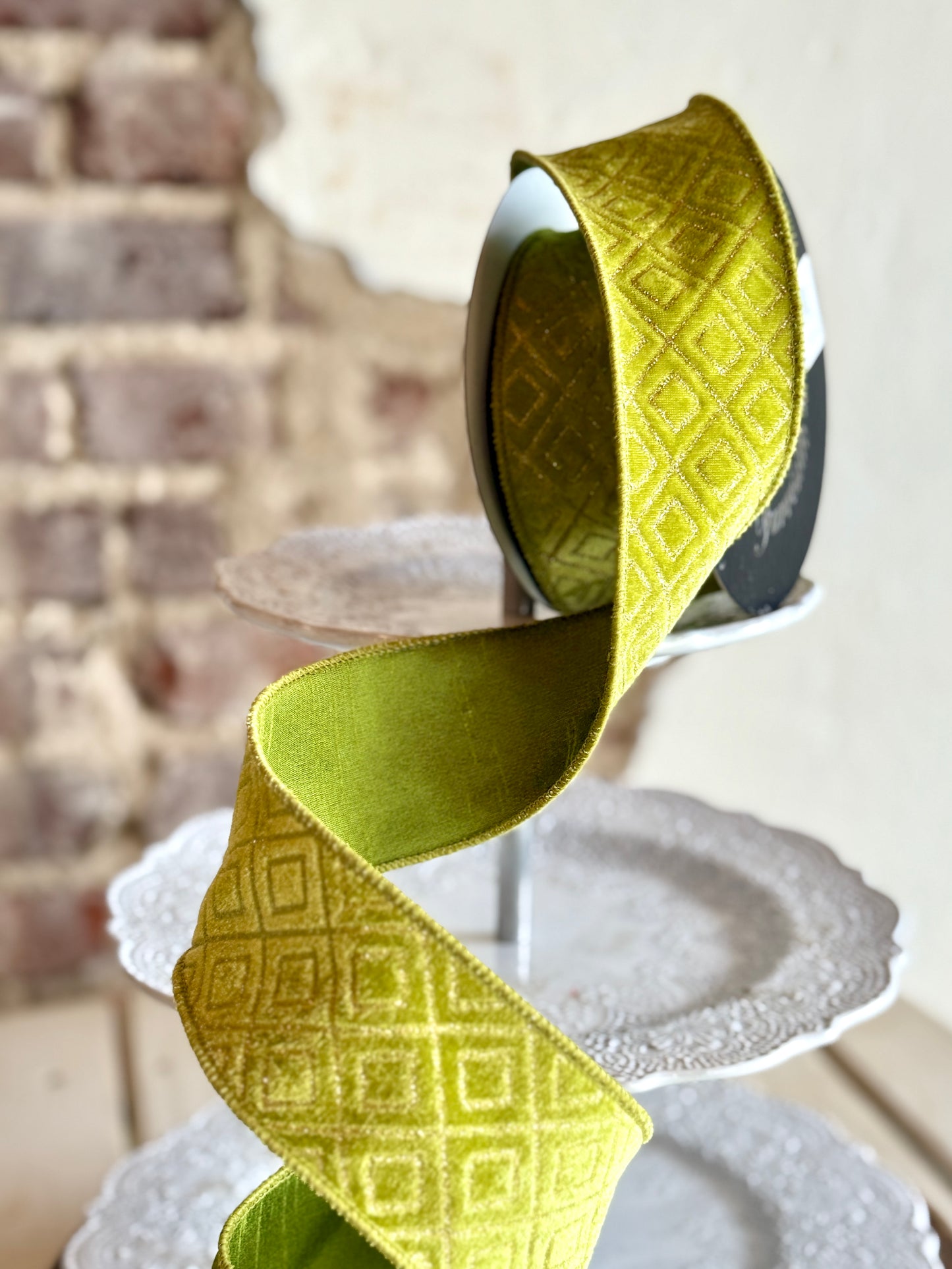 2.5" DEJA VU RIBBON- SOLD BY THE YARD, Apple Green