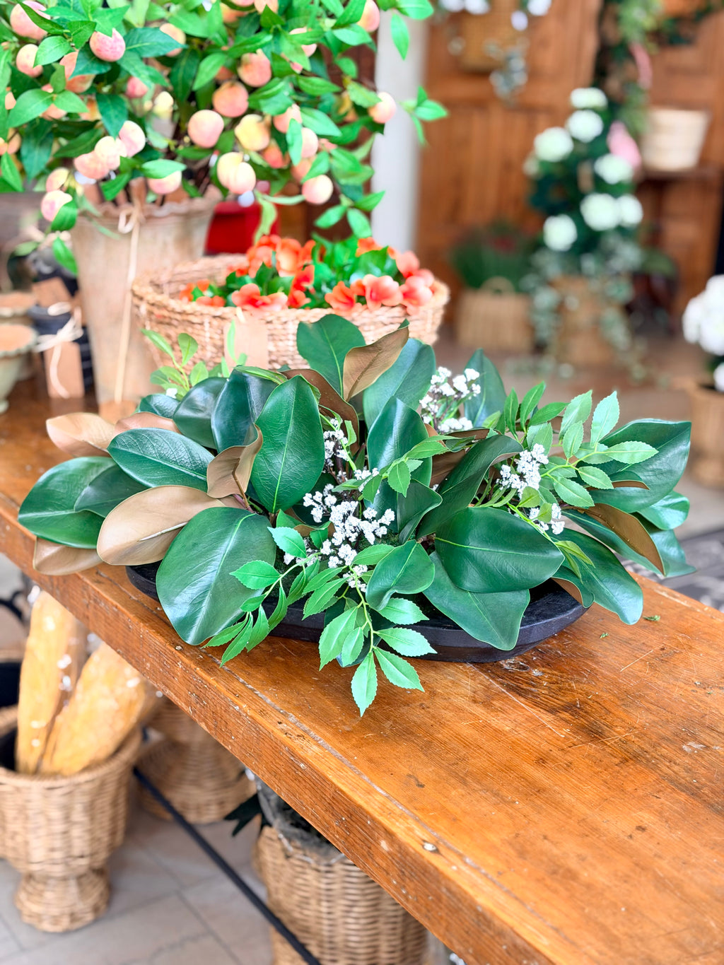 Magnolia & White Floral Sumac Leaf Centerpiece