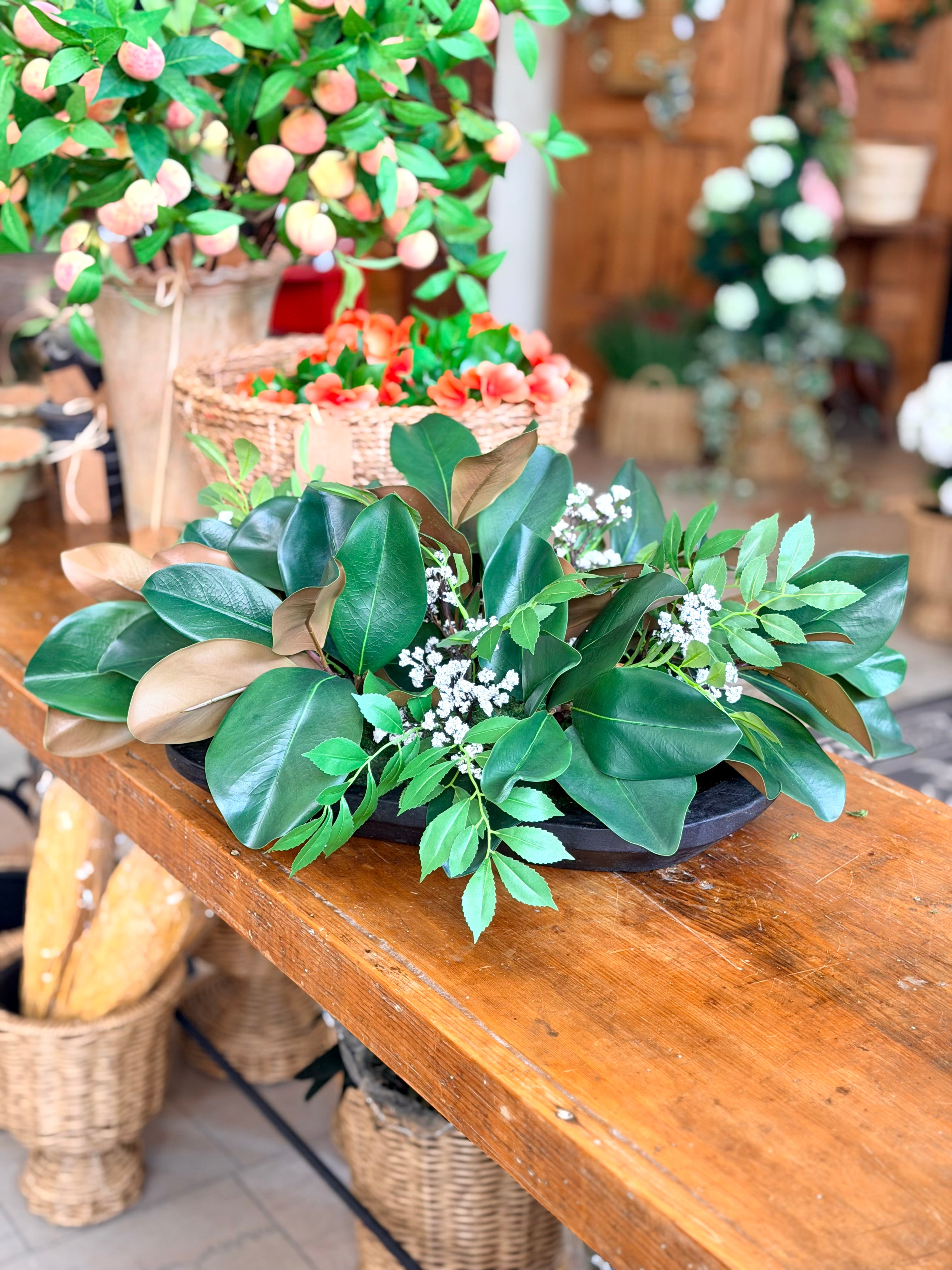 Magnolia & White Floral Sumac Leaf Centerpiece