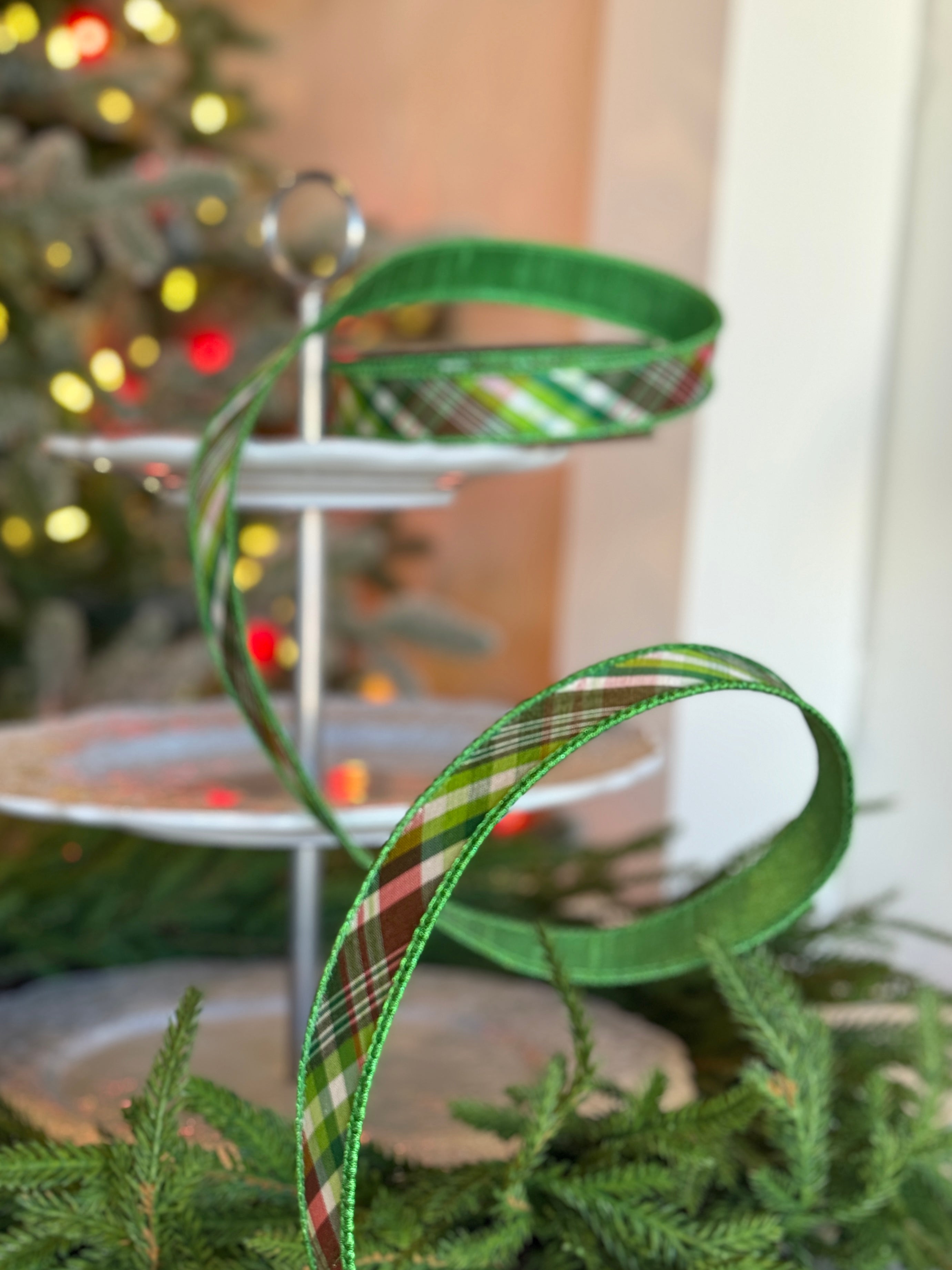 1" Dupion Bias Cut Plaid, Shades of Green