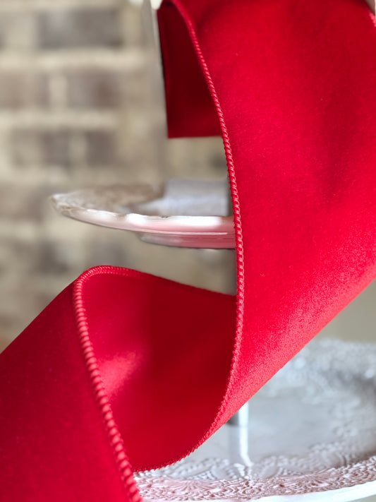 4" Deluxe Red Velvet Satin Backing Ribbon -SOLD BY THE YARD