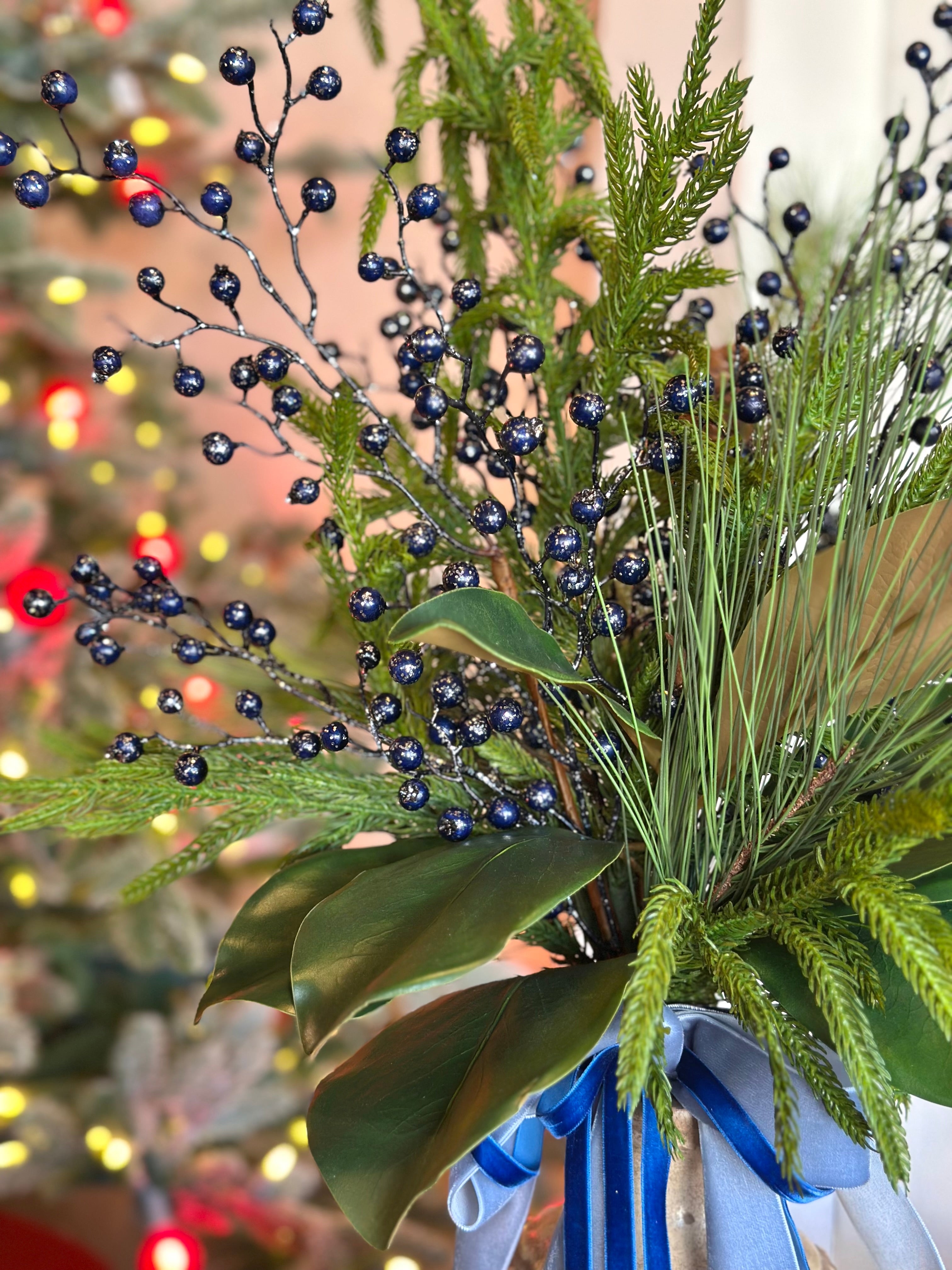 Glitter Blueberry Vase Popper with a Blue Ribbon
