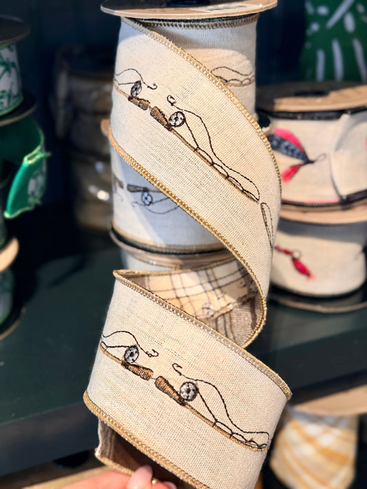 2.5” Linen Embroidery Fishing Rod with Plaid Back