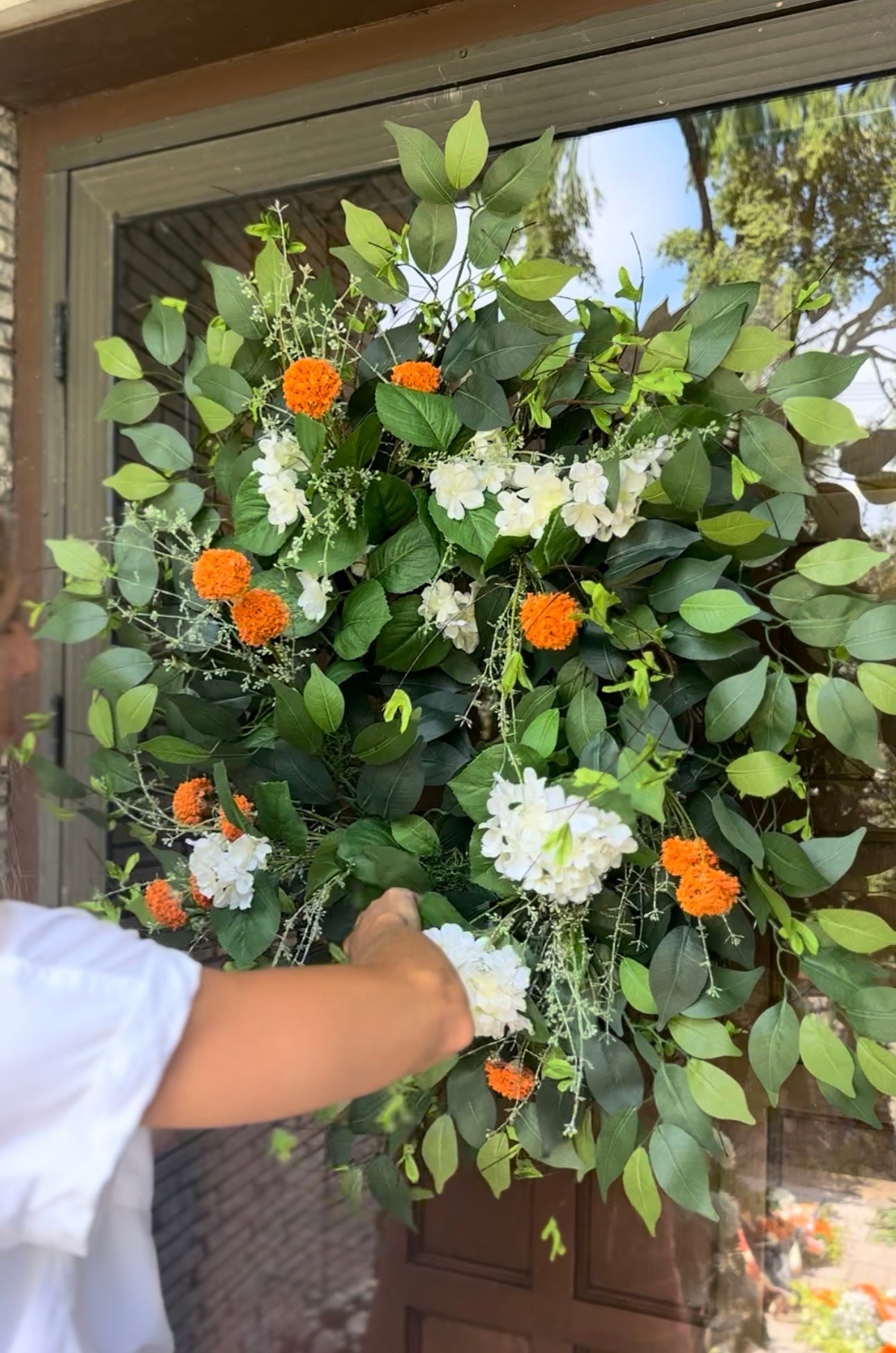 Wild Orange Allium Bloom and White Hydrangea Wreath