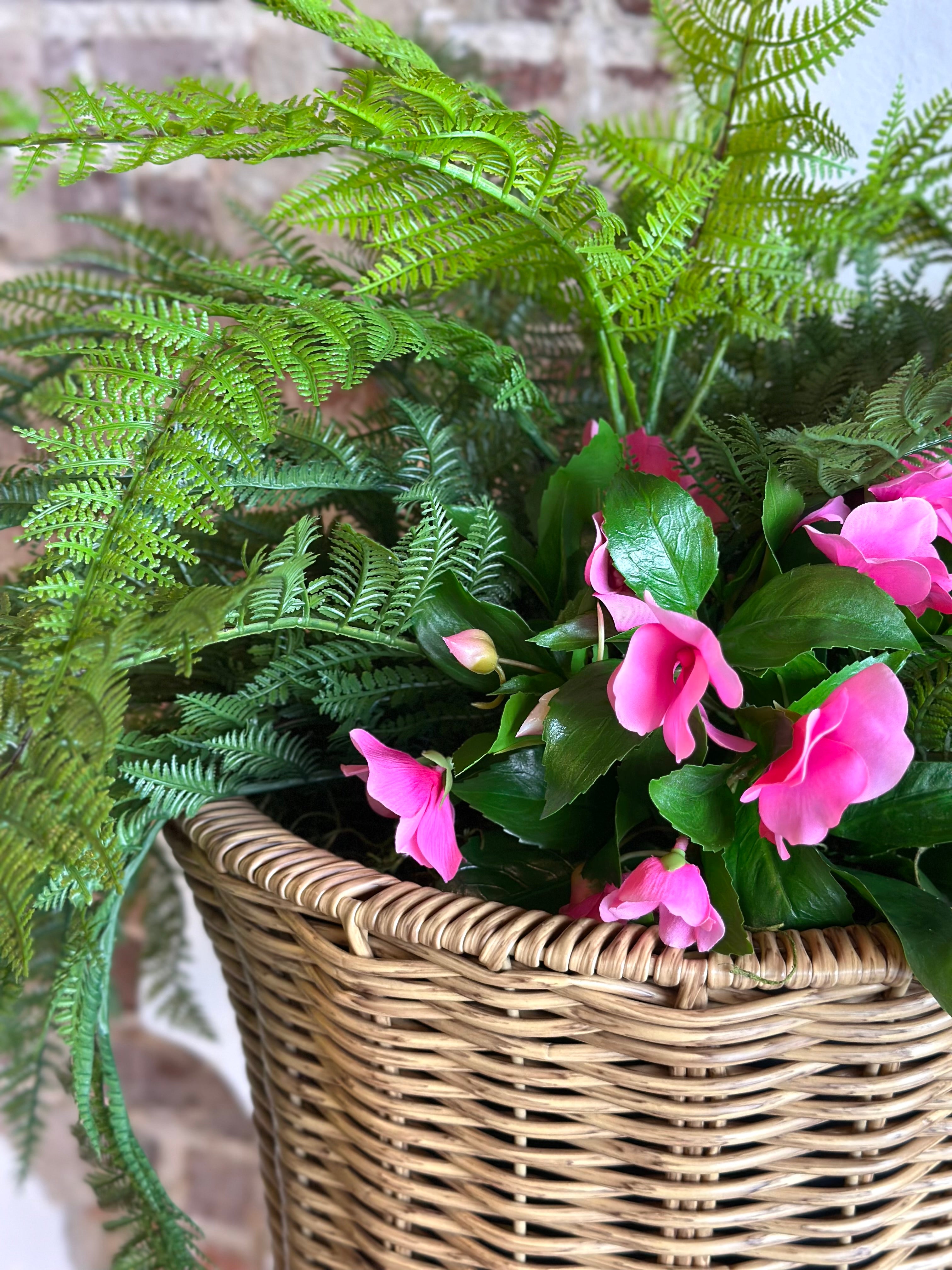UV Pink Impatiens & Fern Potted Arrangement