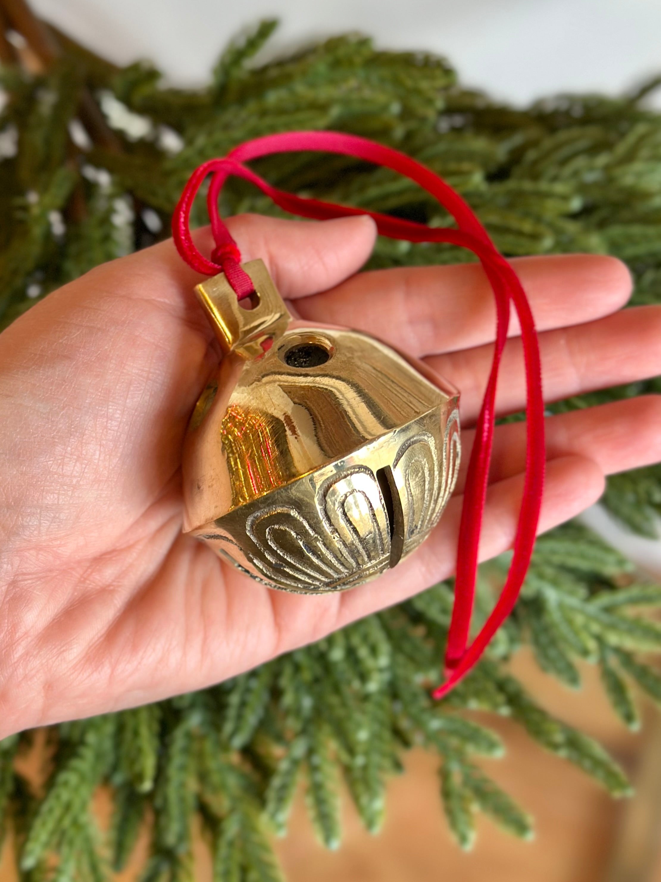 Large Brass Bell on Red Ribbon