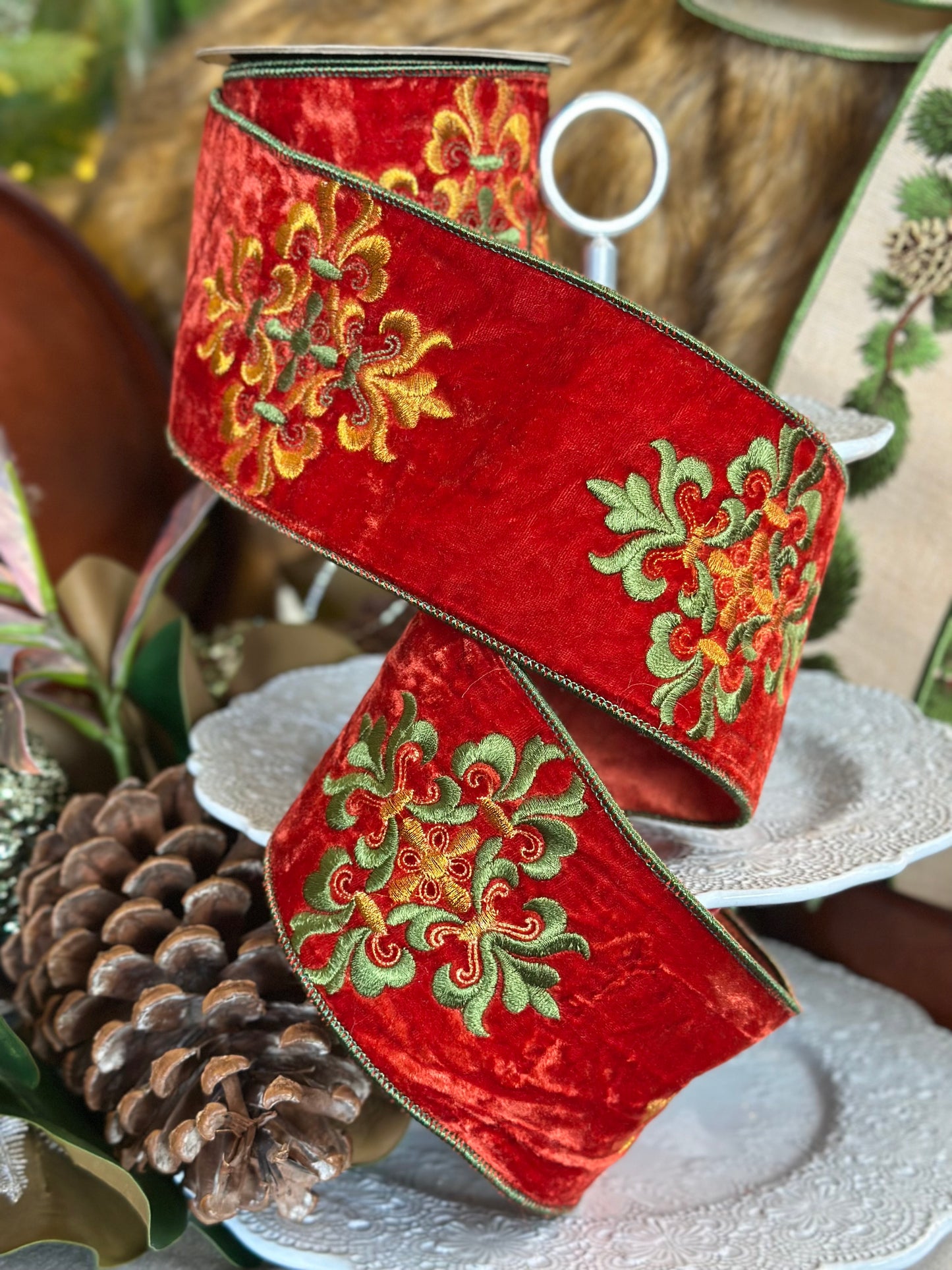 4" Velvet Cross Medallion, Persimmon