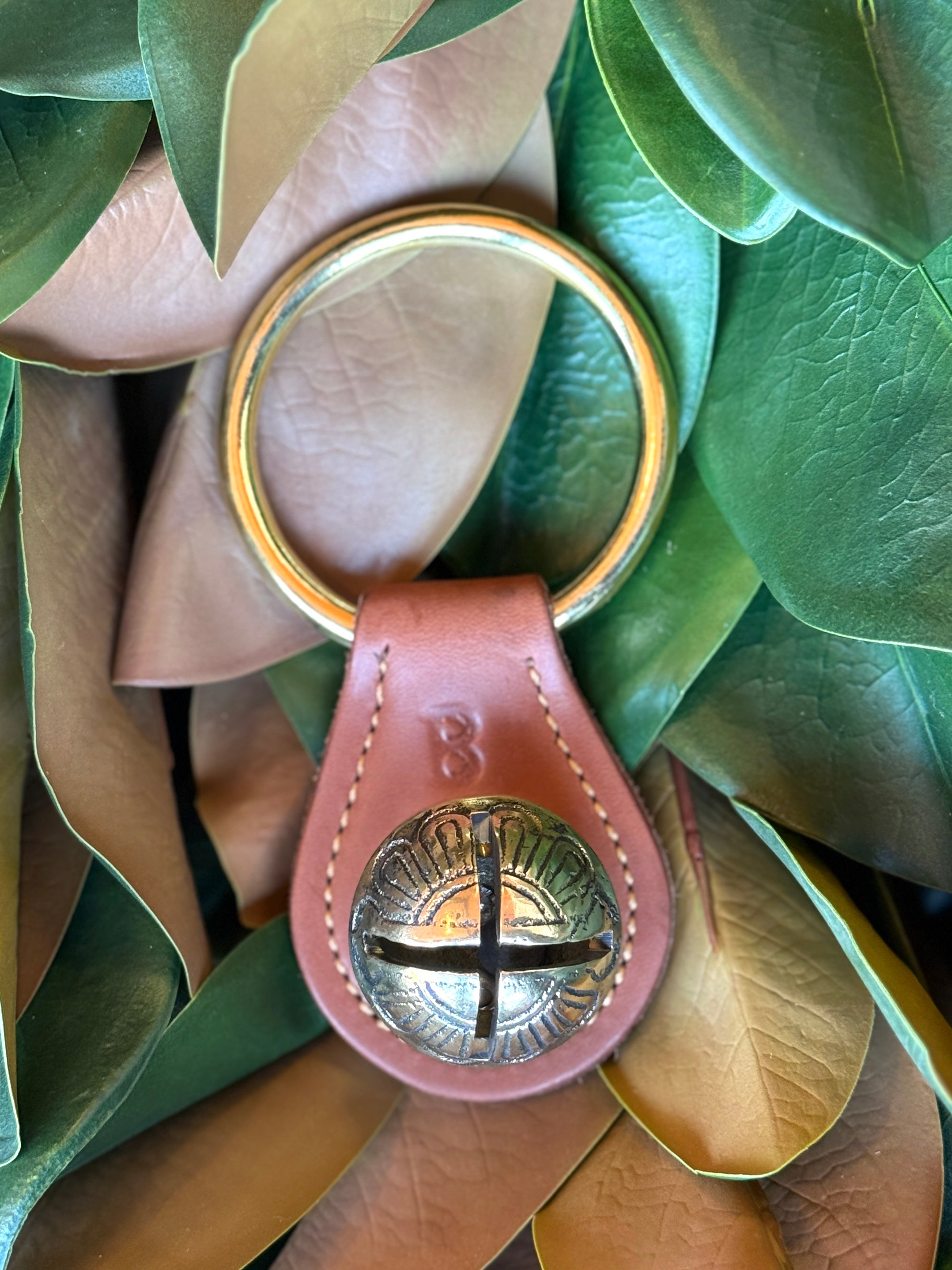 Belsnickel - Single Solid Brass “Tear Drop” Bell w/ Ring - Chestnut Leather