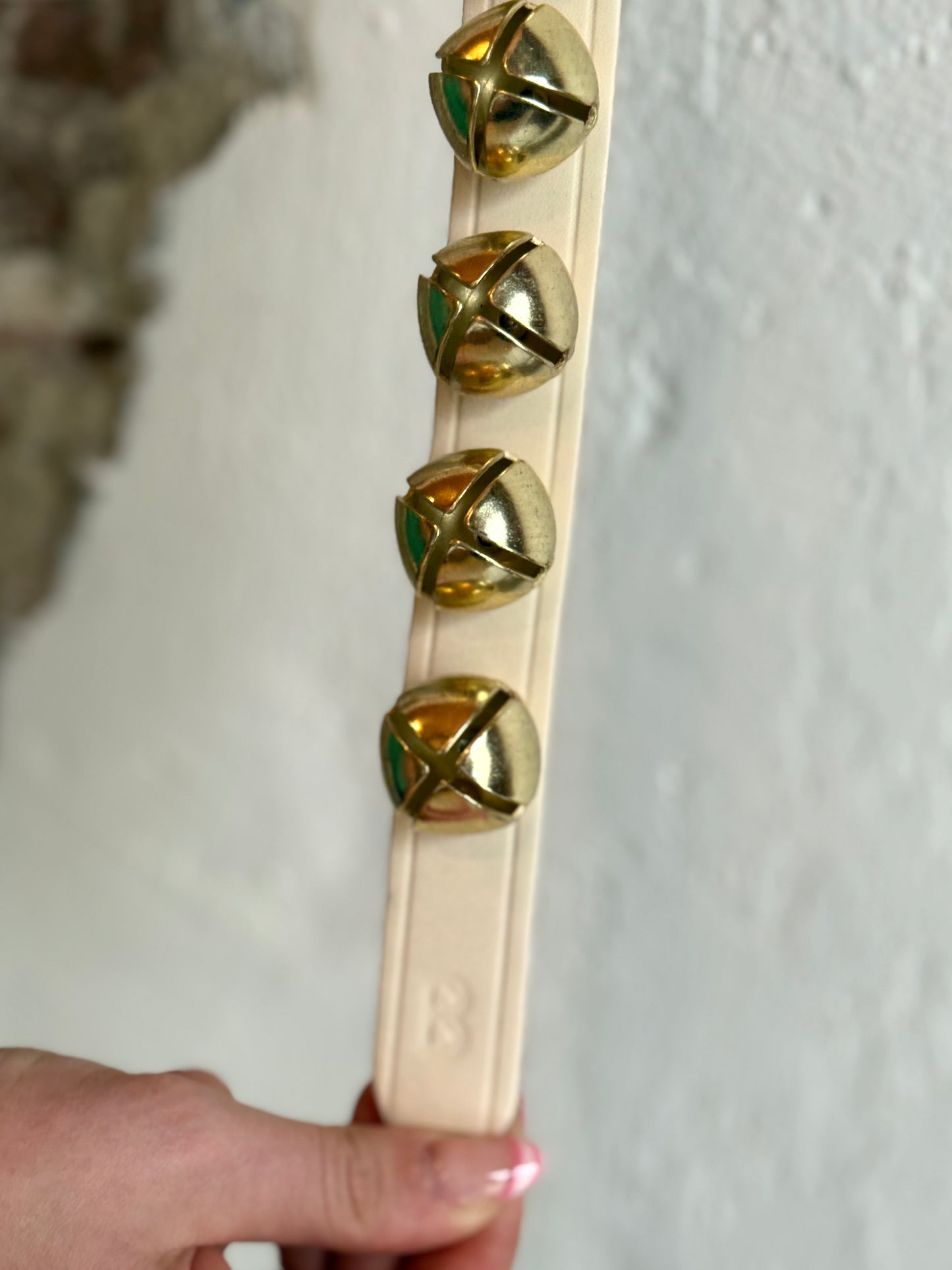 Belsnickel - 24” Narrow Brass-Plated Bells Strap, Ivory Leather