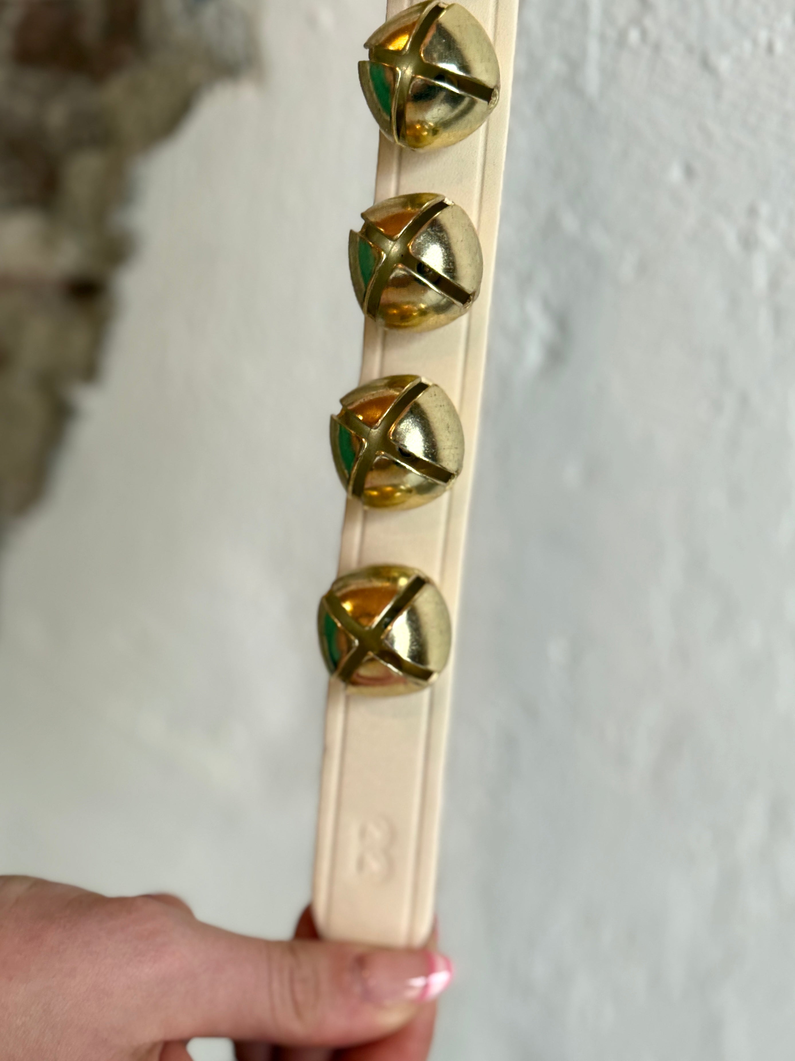 Belsnickel - 24” Narrow Brass-Plated Bells Strap, Ivory Leather