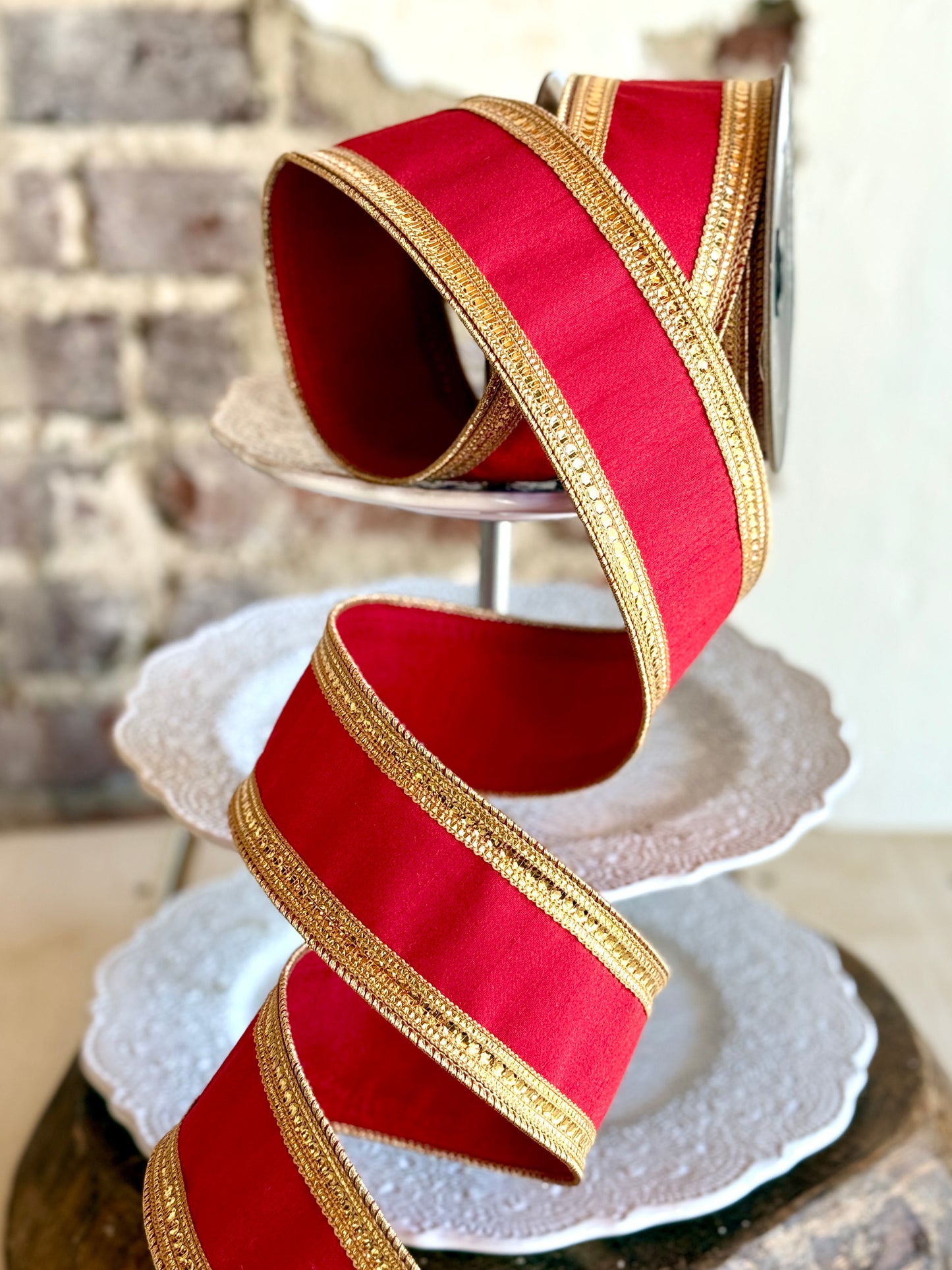 2.5” Red and Gold Twinkle Borders Ribbon