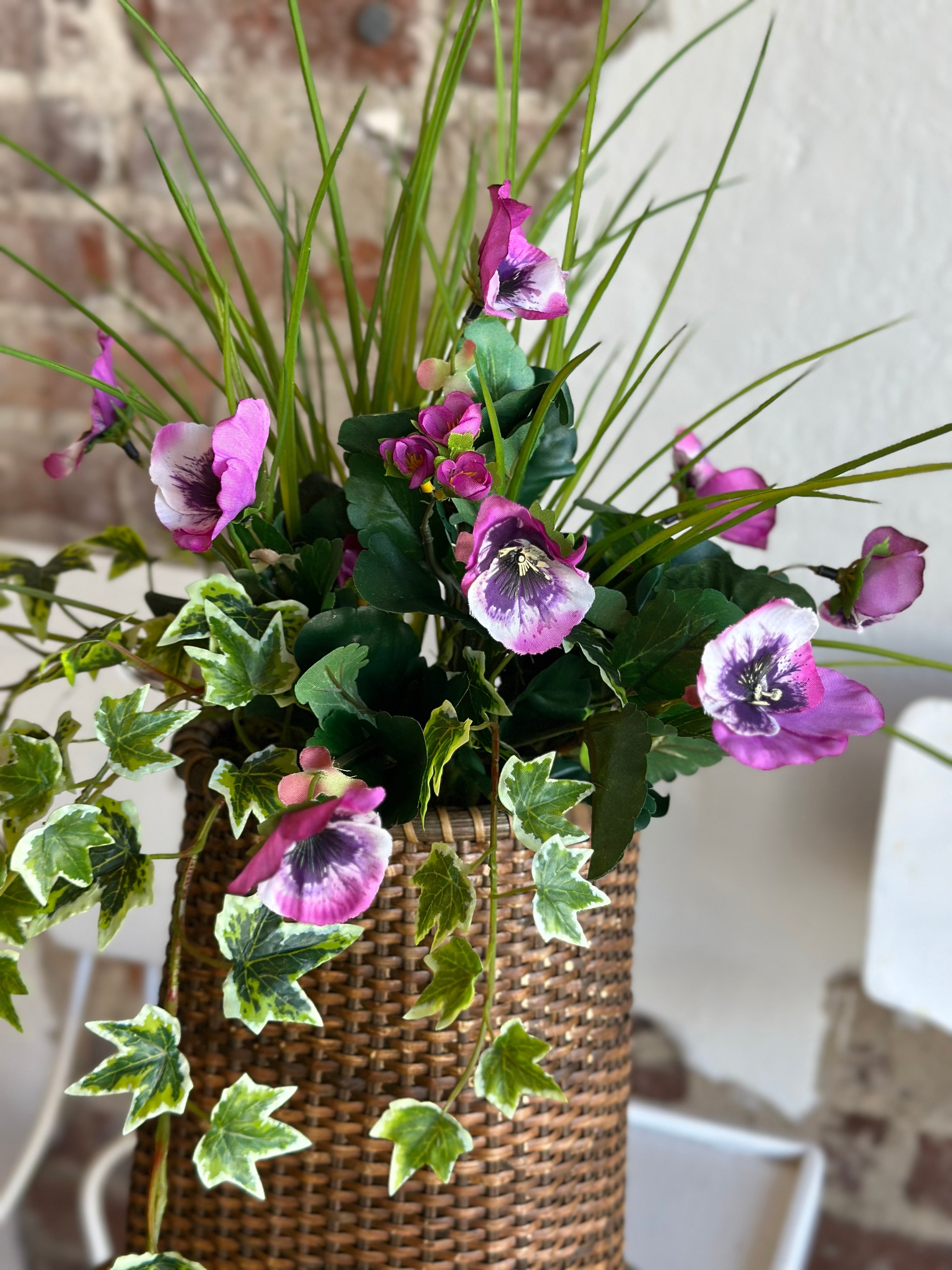 Ivy & Purple Pansy Hanging Basket
