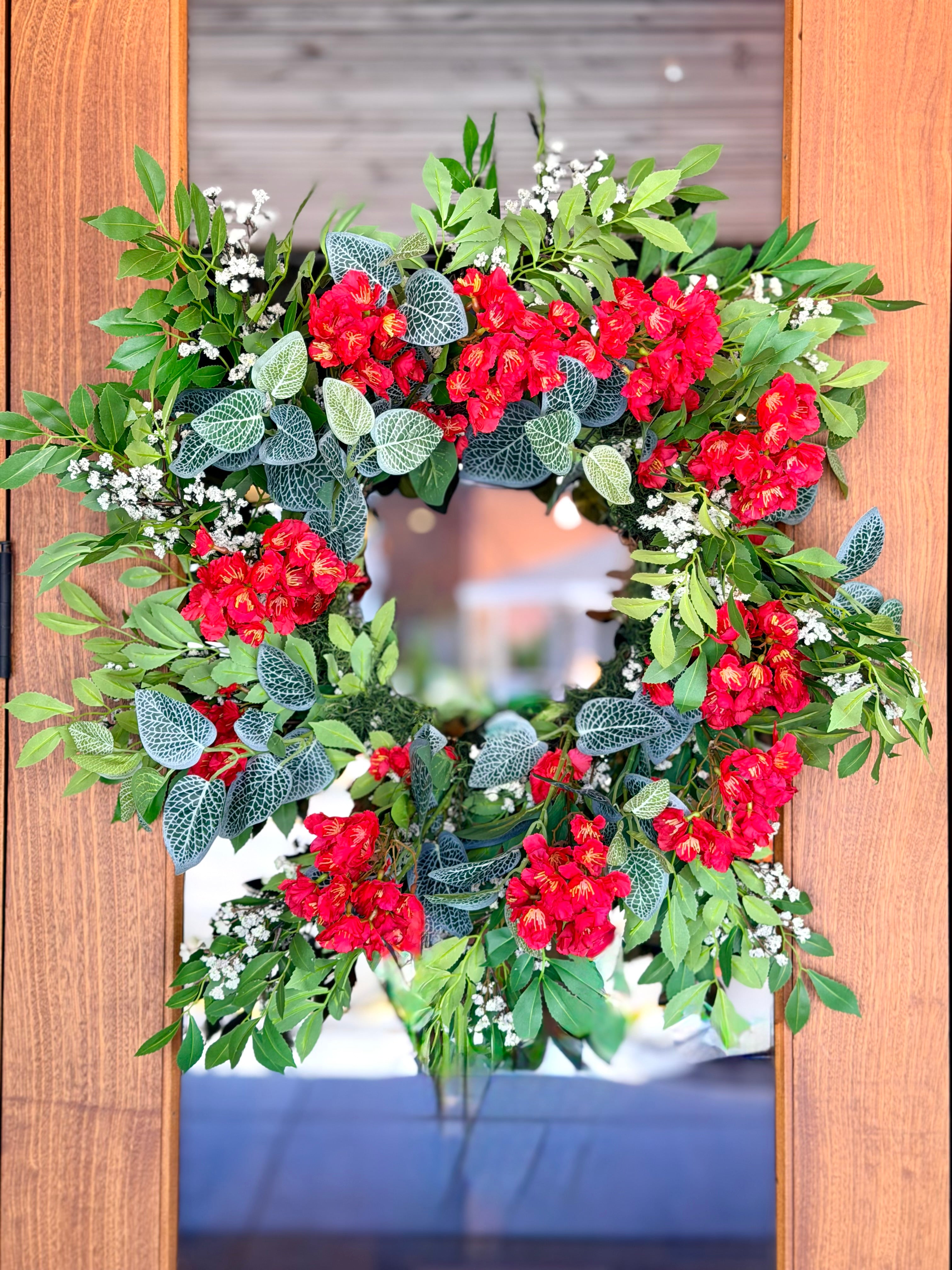 Red Blooms & Fittonia Bush Wreath