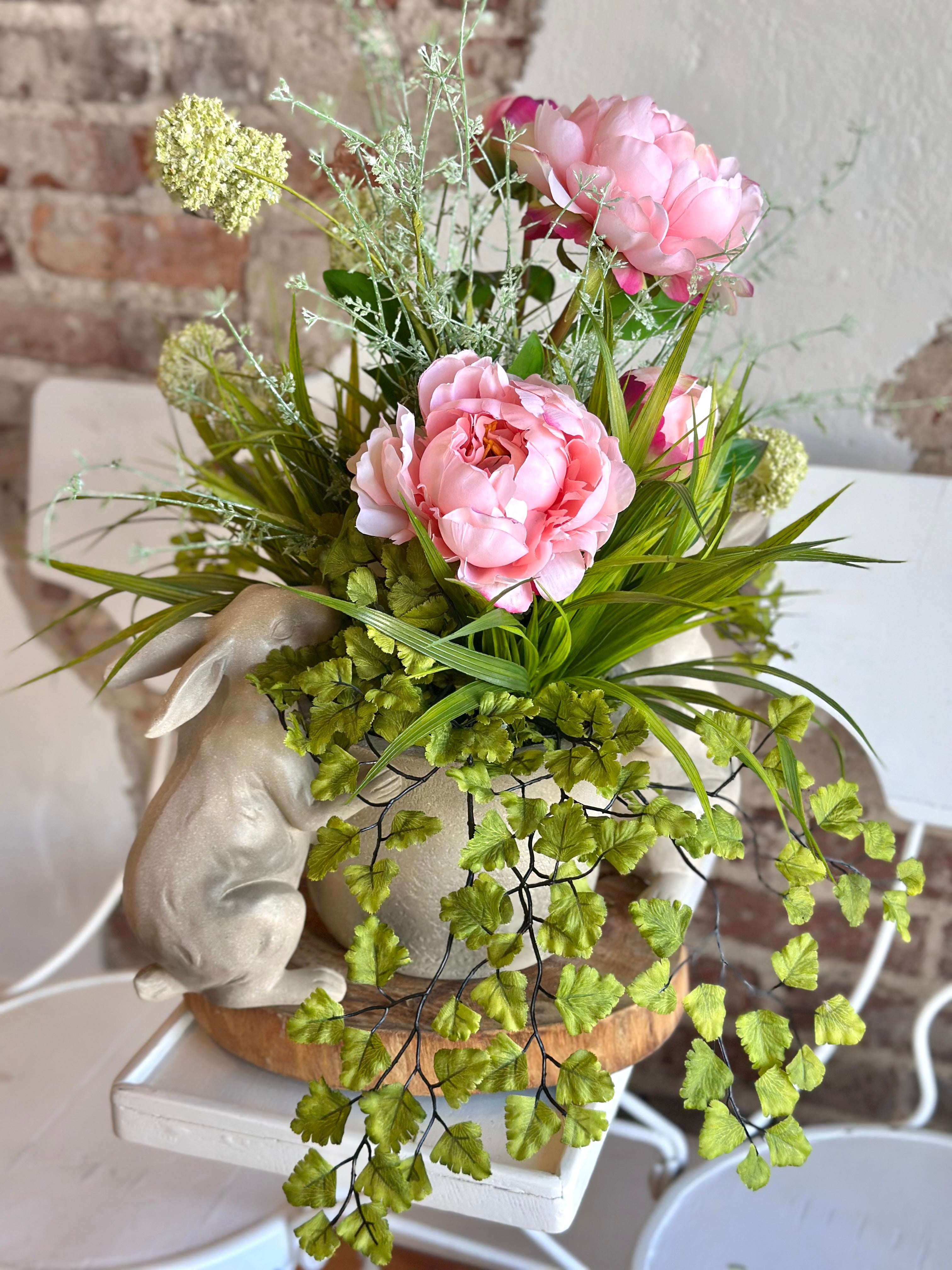 Rabbit and Peonies Arrangement