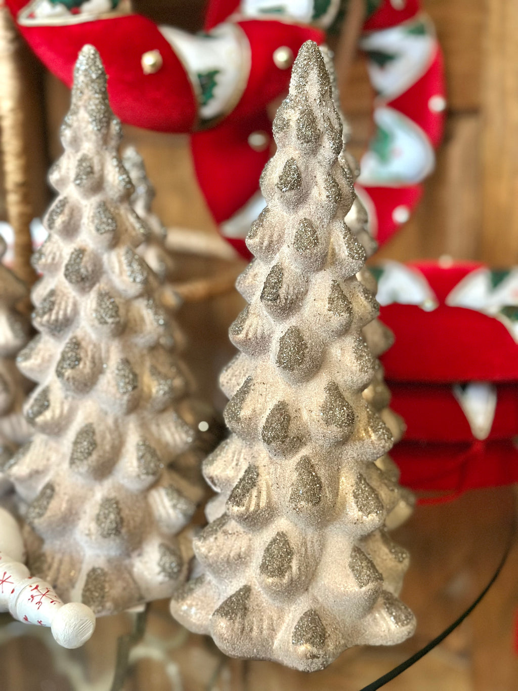 11.5" Glass Table Tree - Antique Brown & Silver Glitter