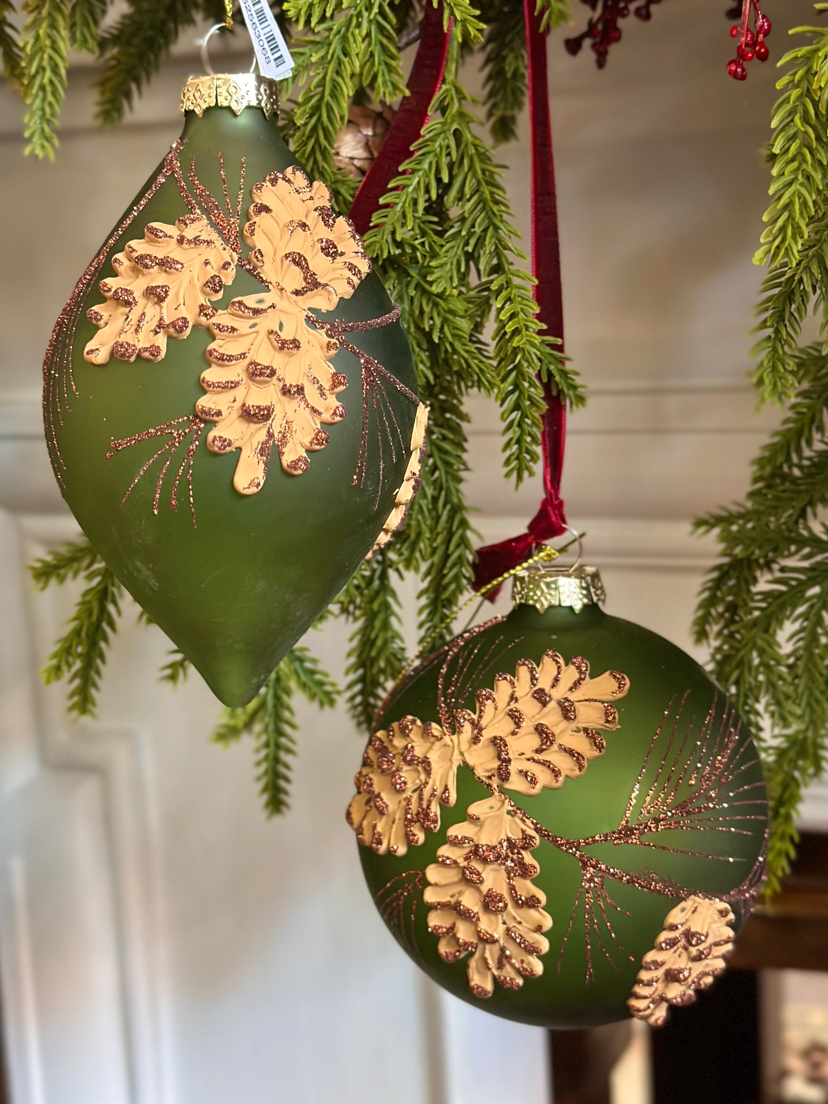 4-6" GLASS GLITTER CONE BALL/FINIAL ORNAMENT