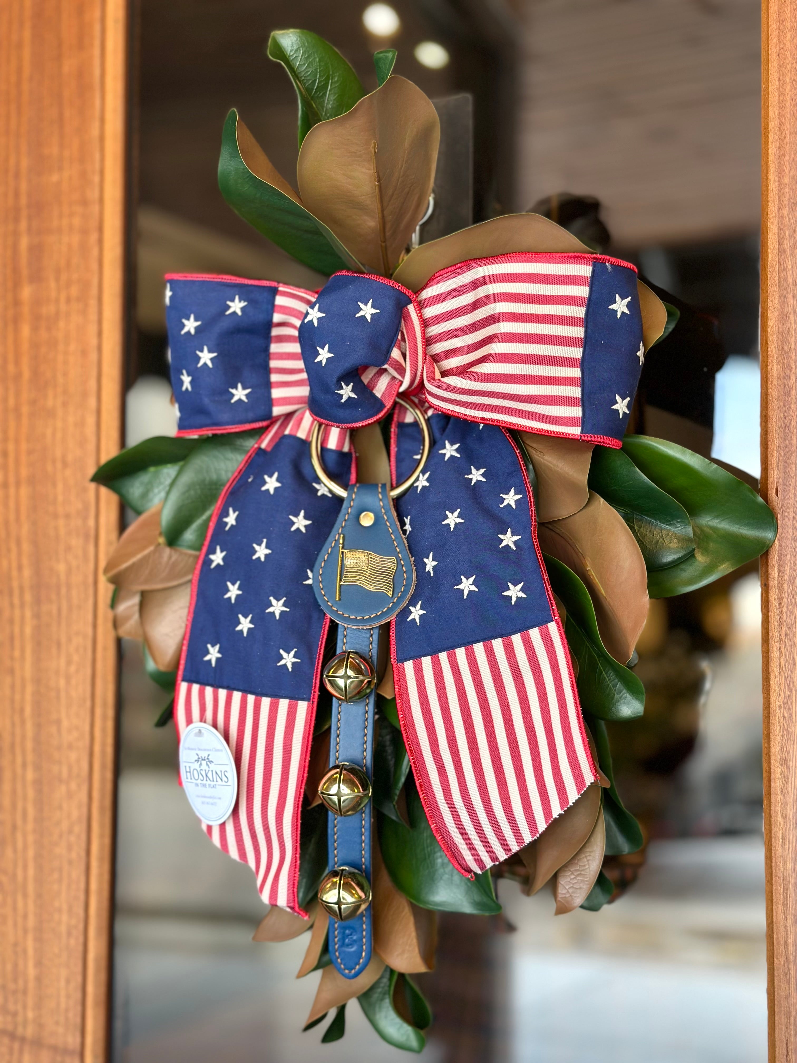 Stars & Stripes with Brass Bells Mini Magnolia Swag- Blue