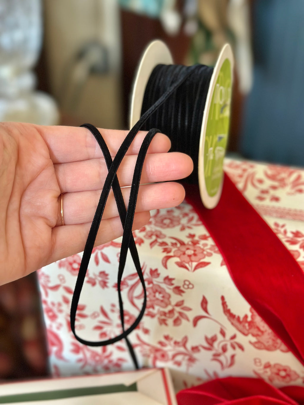 1/8” Thin Black Velvet Ribbon