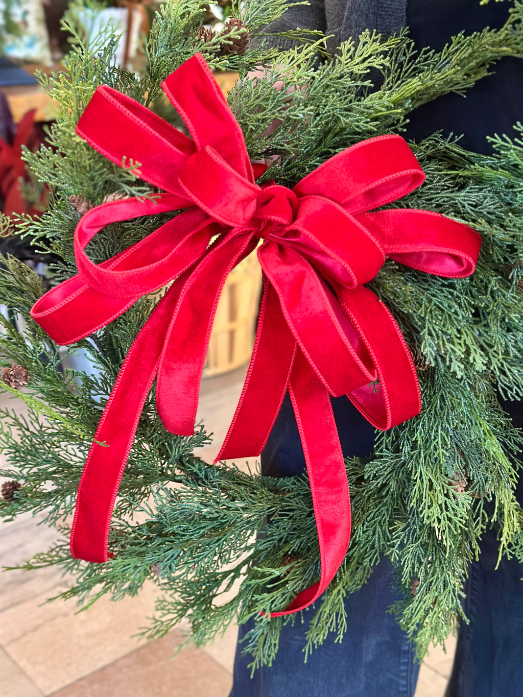 BLACK FRIDAY SPECIAL! 26” Cedar Wreath & Red Velvet Bow