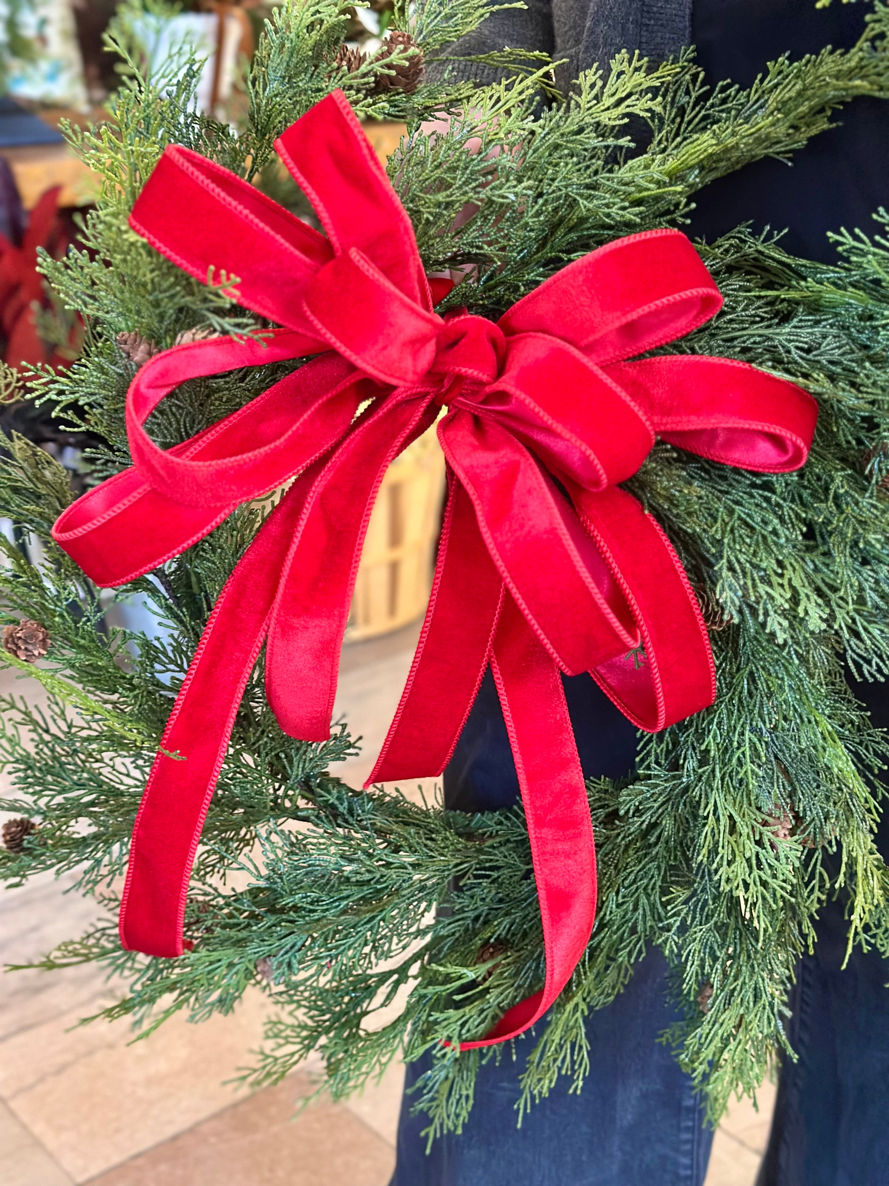 BLACK FRIDAY SPECIAL! 26” Cedar Wreath & Red Velvet Bow
