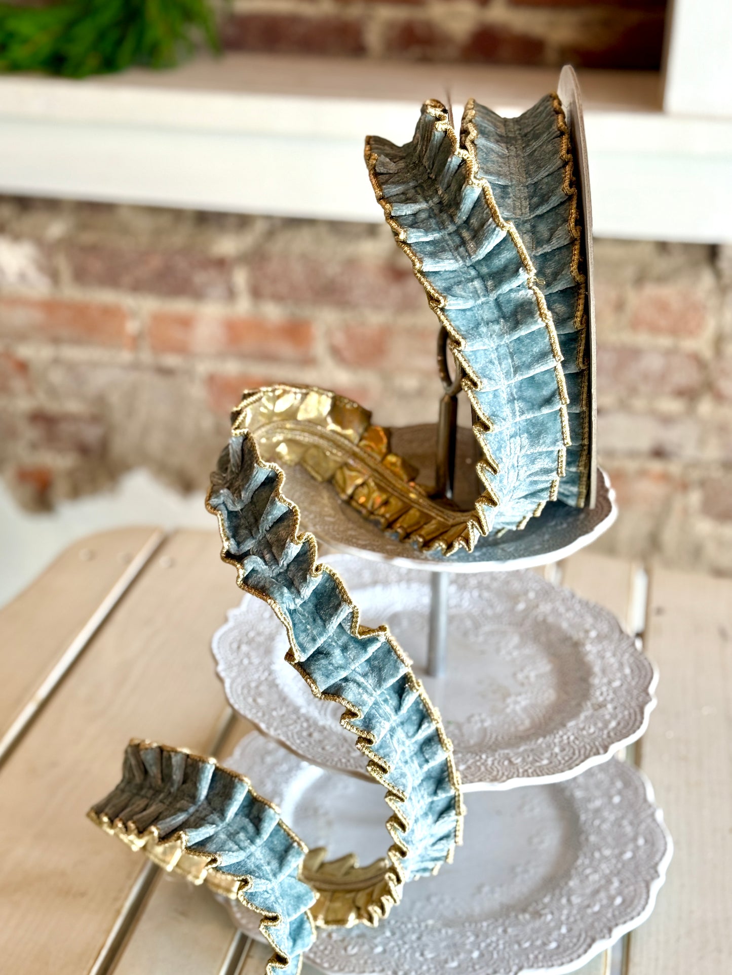 1.5” JME Fused Aqua Velvet Pleated Metallic