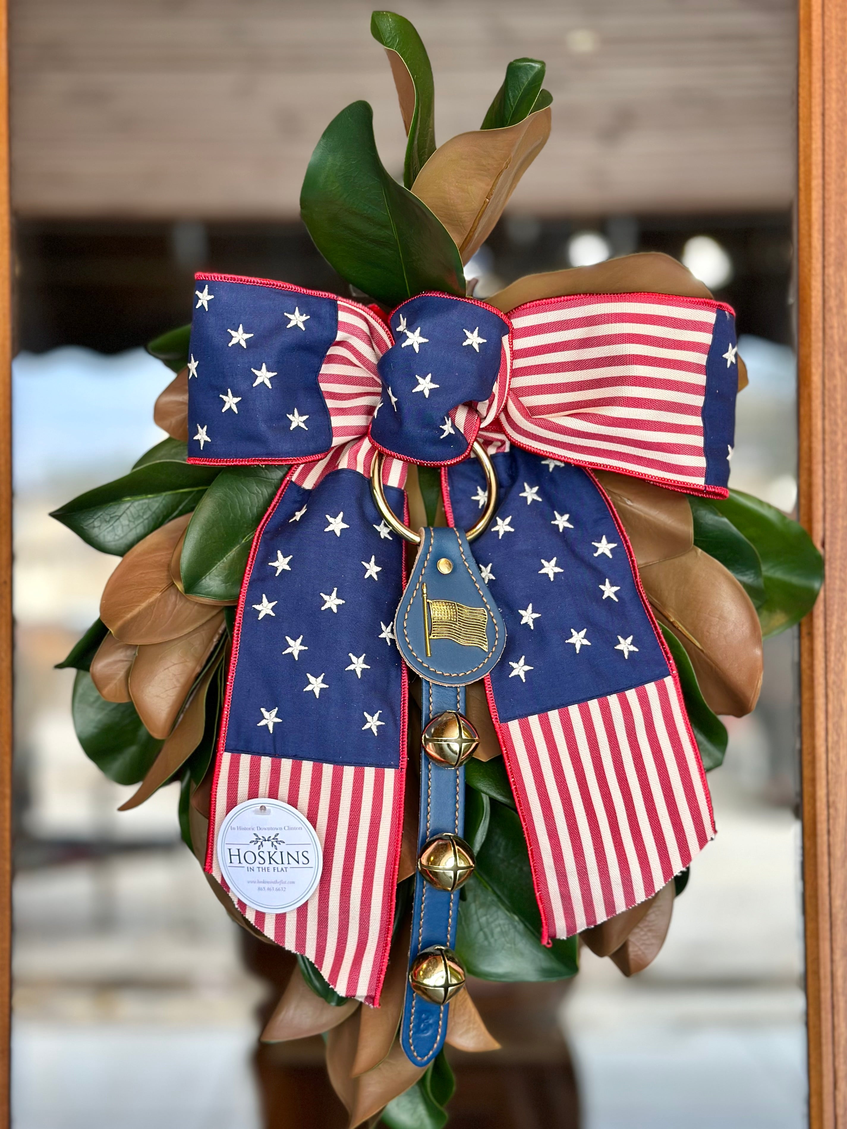 Stars & Stripes with Brass Bells Mini Magnolia Swag- Blue