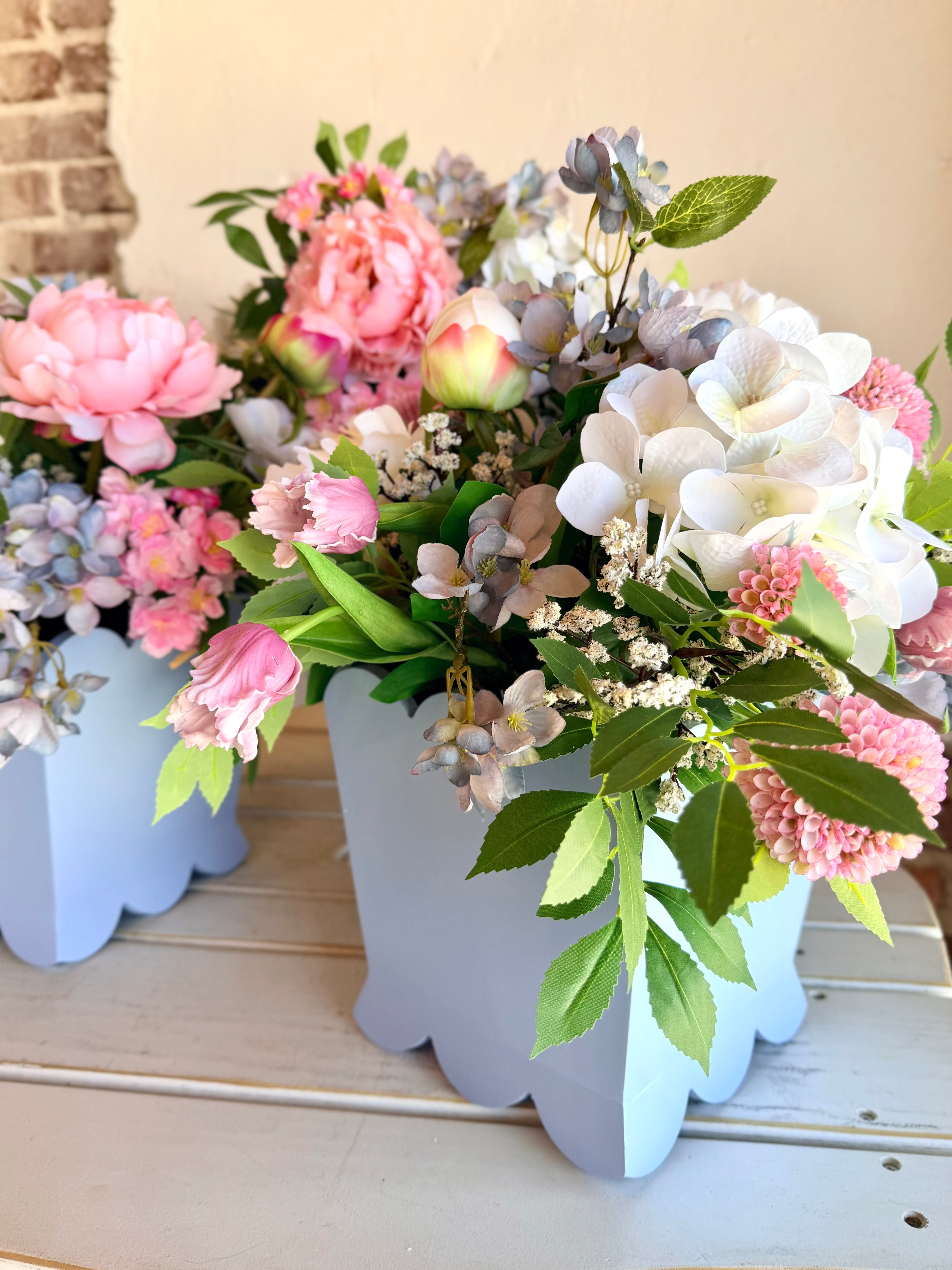 Blue Scalloped Mixed Blooms Arrangements- Large