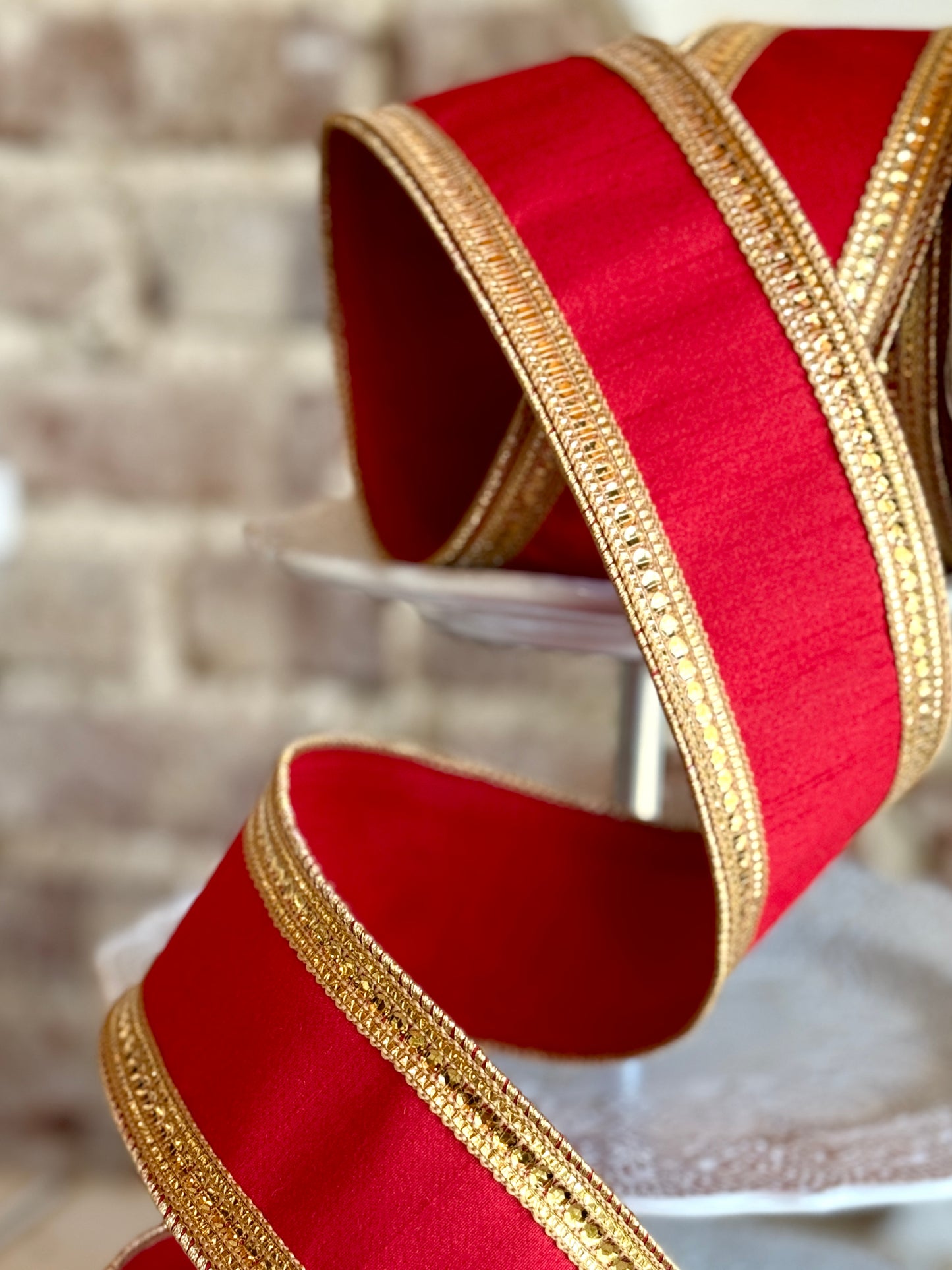 2.5” Red and Gold Twinkle Borders Ribbon