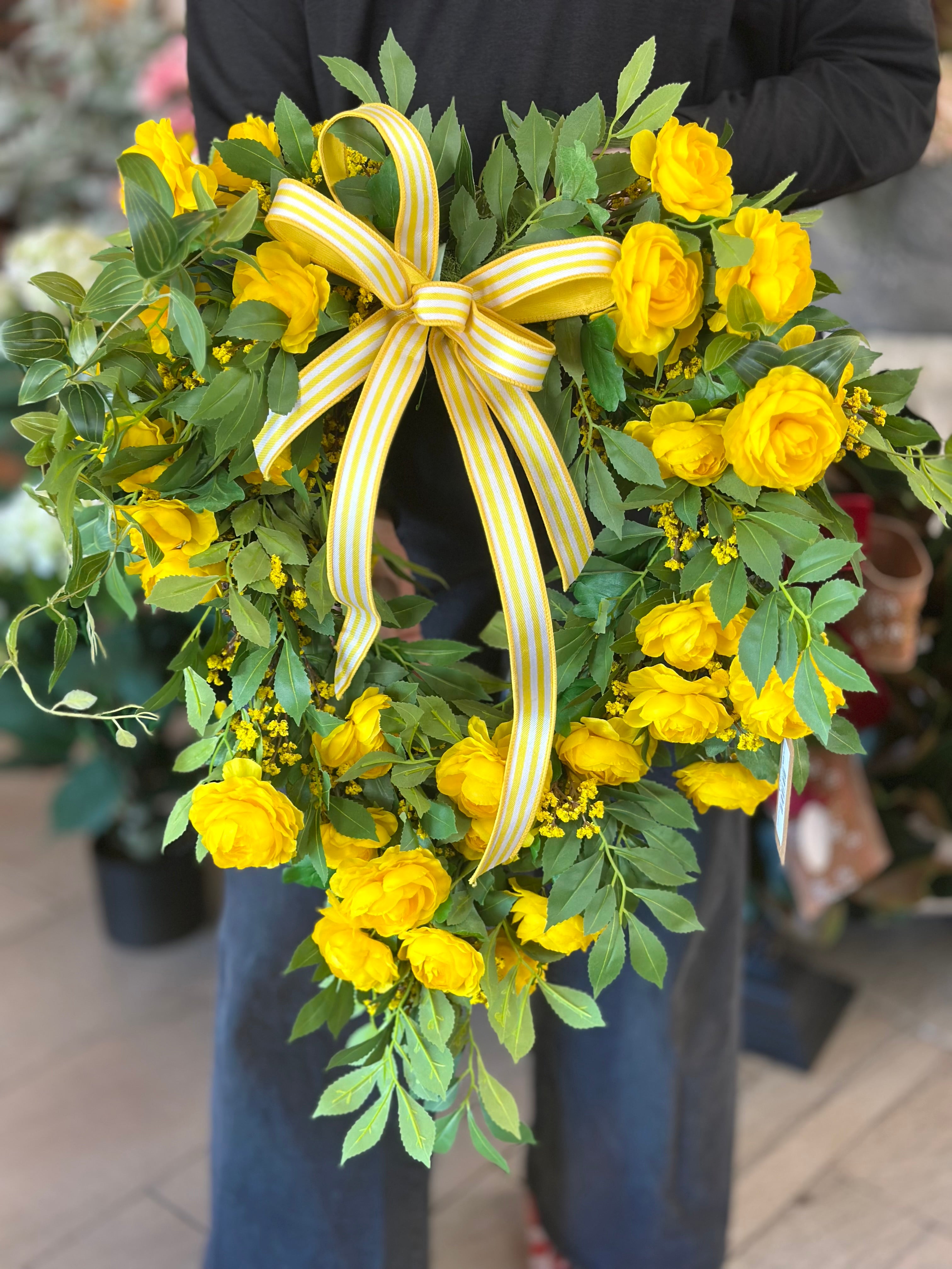 Yellow Ranunculus & Wild Flowers Heart Wreath