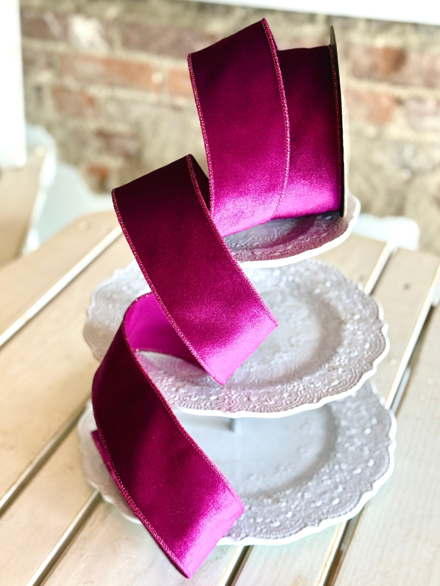 2.5" velvet matching satin back, fuchsia