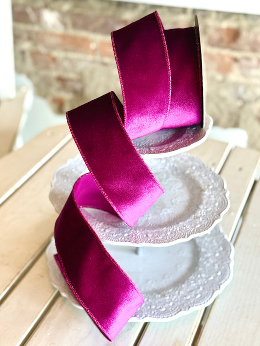2.5" velvet matching satin back, fuchsia -SOLD BY THE YARD