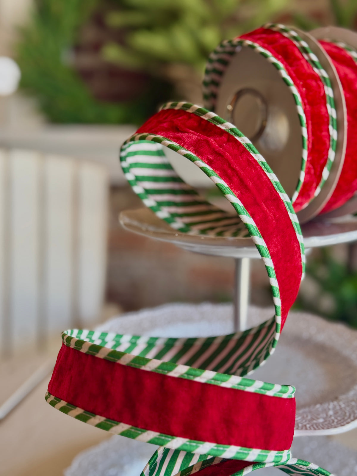 1.5" VELVET PEPPERMINT EDGE RIBBON, SOLD BY THE YARD