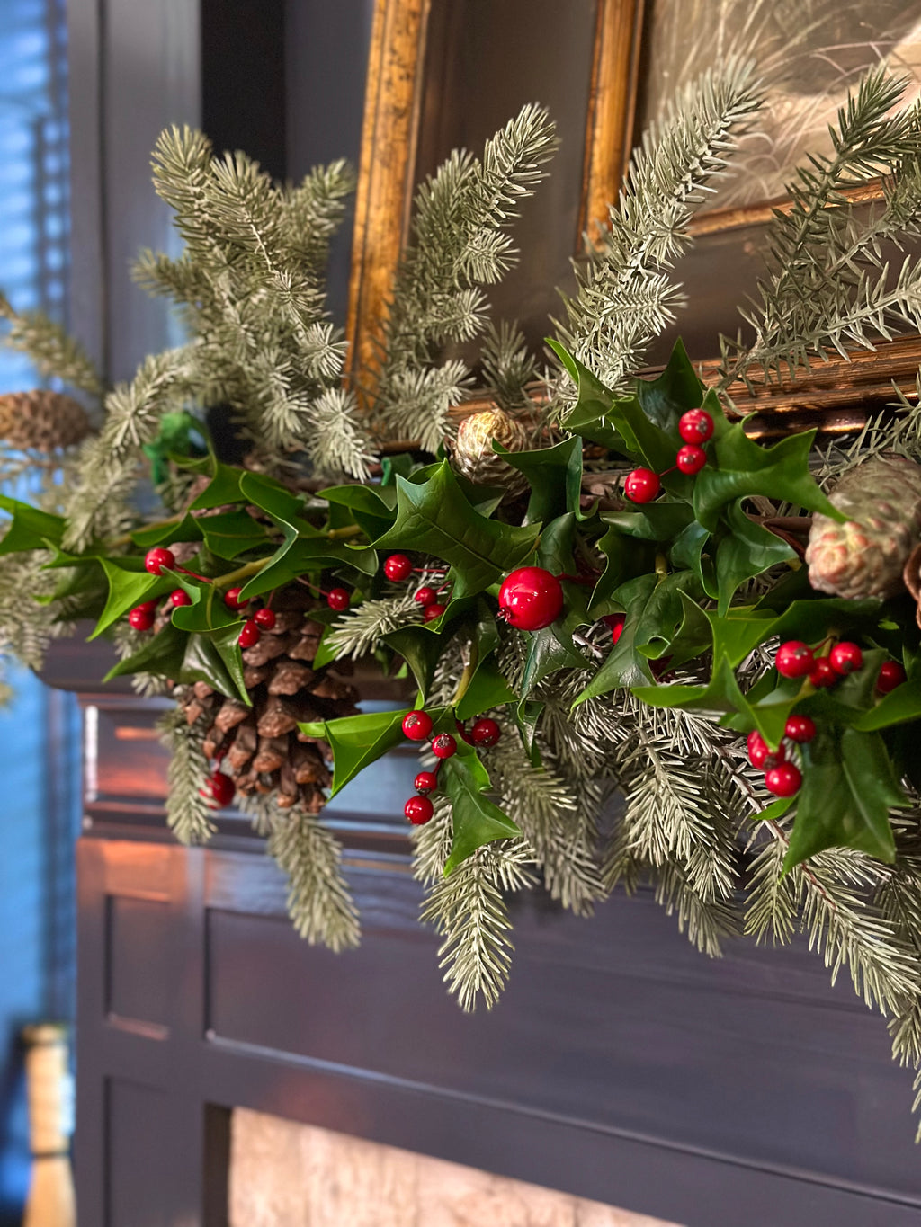 Wild Forest Spruce Holly and Pinecones Garland