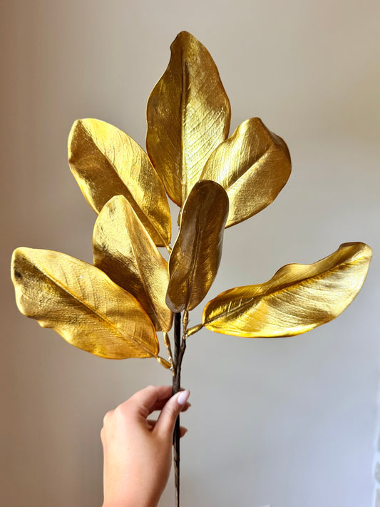 24” Gilded Magnolia Leaf Spray