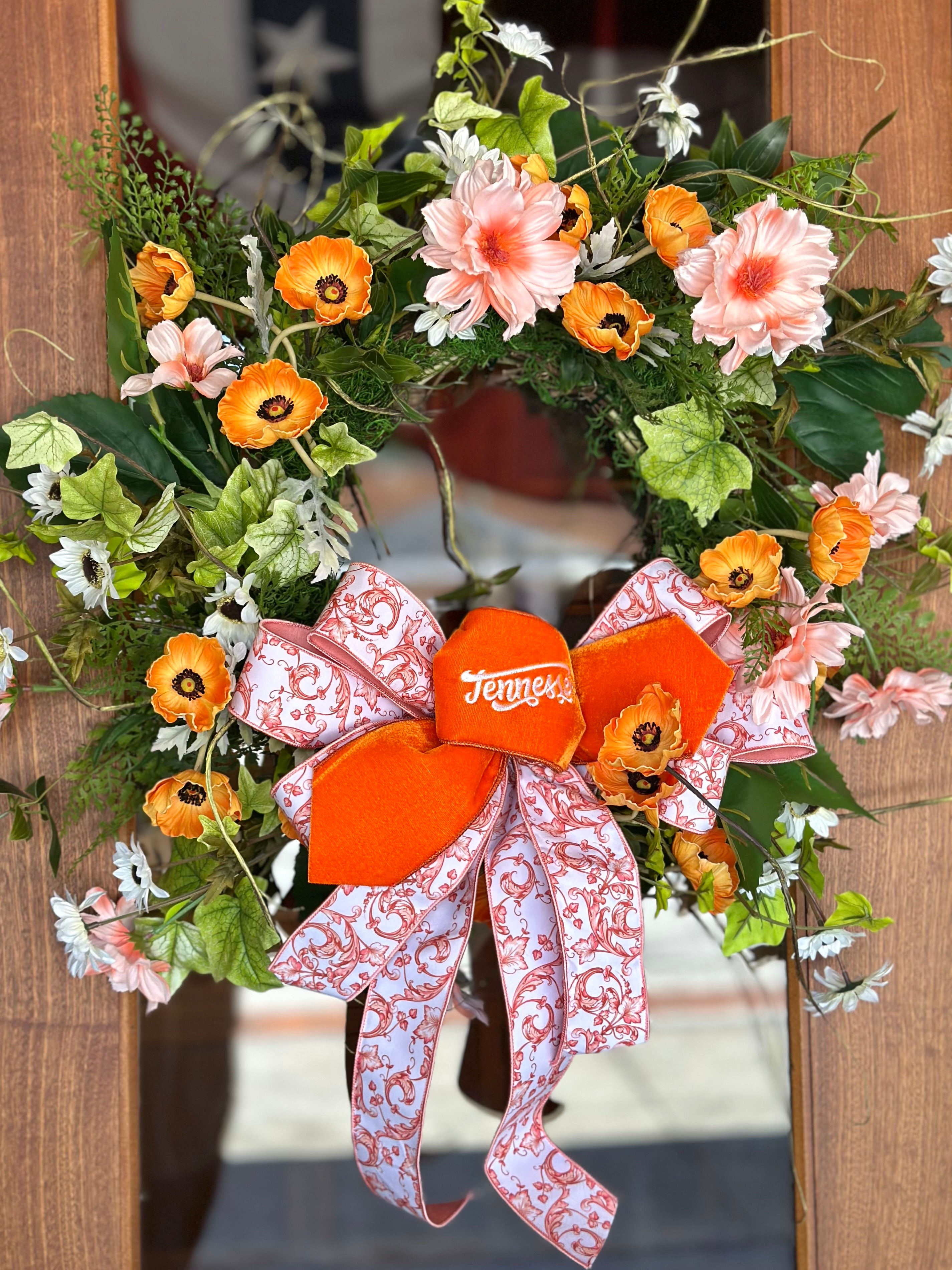 Orange Cosmos Wreath and Tennessee Bow