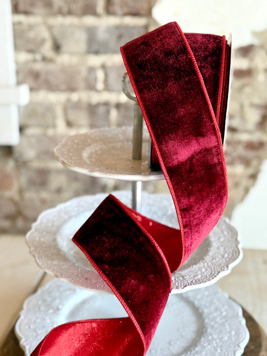 2.5" Sheldon Velvet Metallic Back Ribbon- BURG. SOLD BY THE YARD