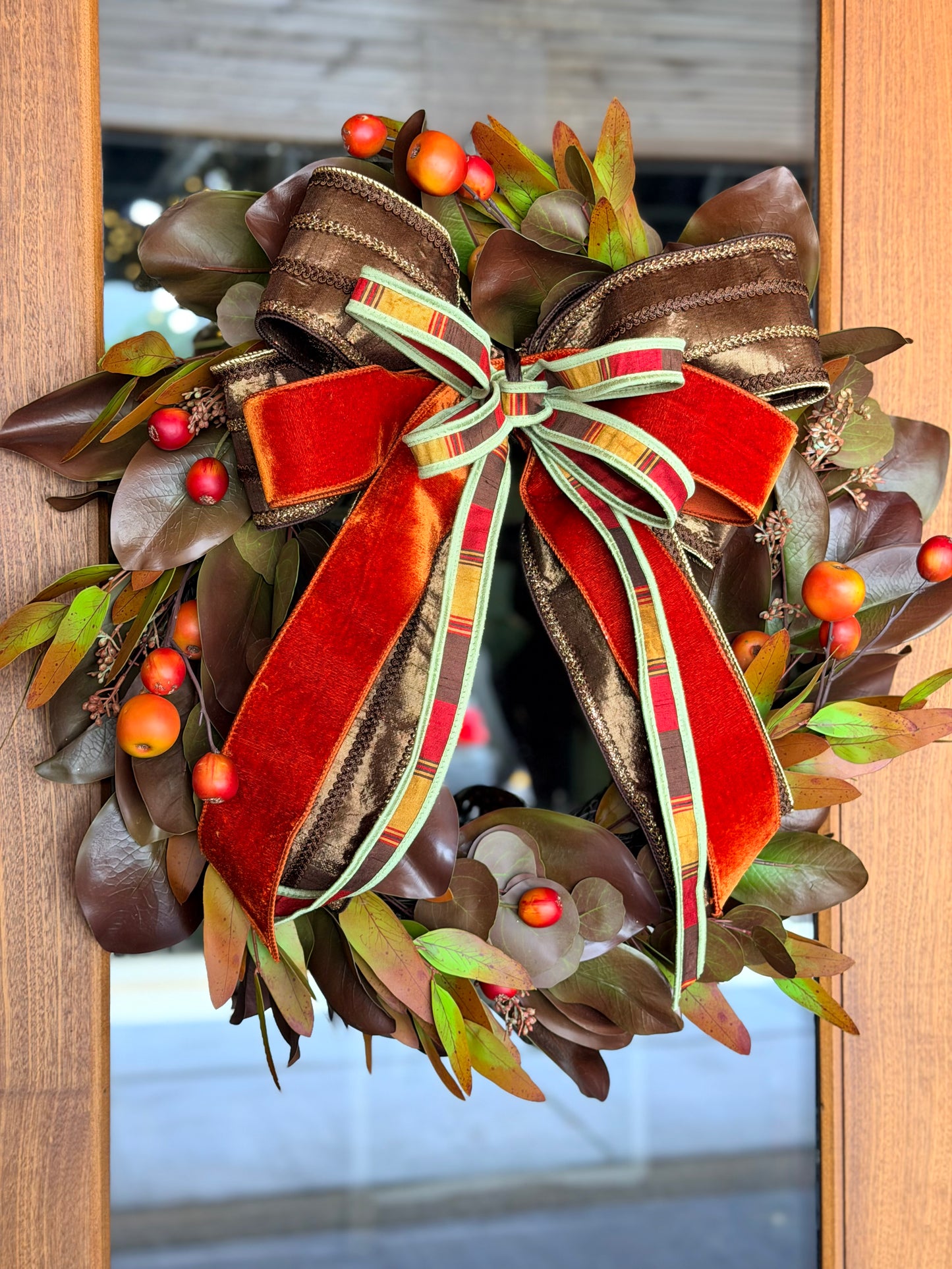 Fall Magnolia & Crabapple with Bow