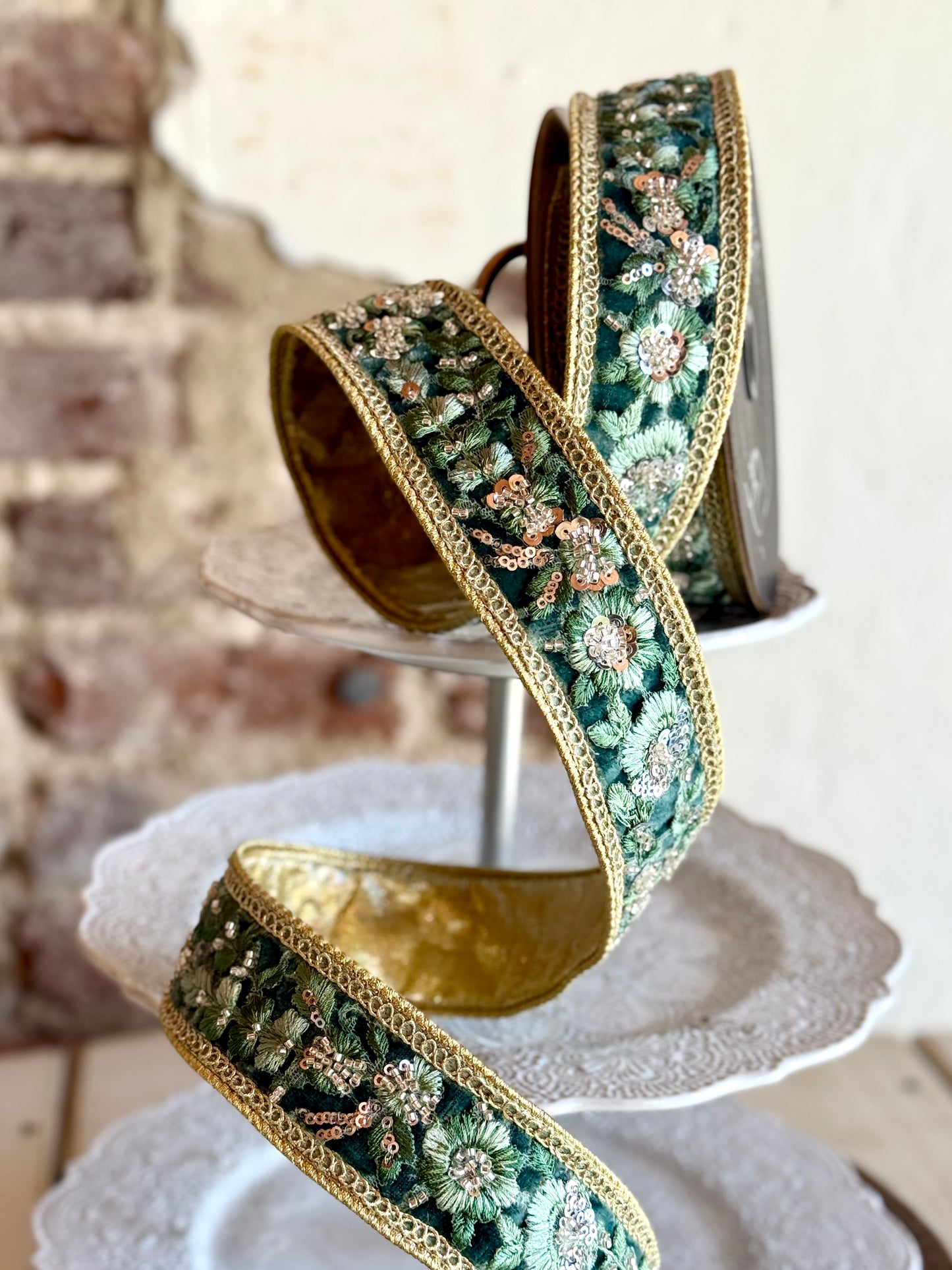 1.75” Celadon Garden Glint Ribbon