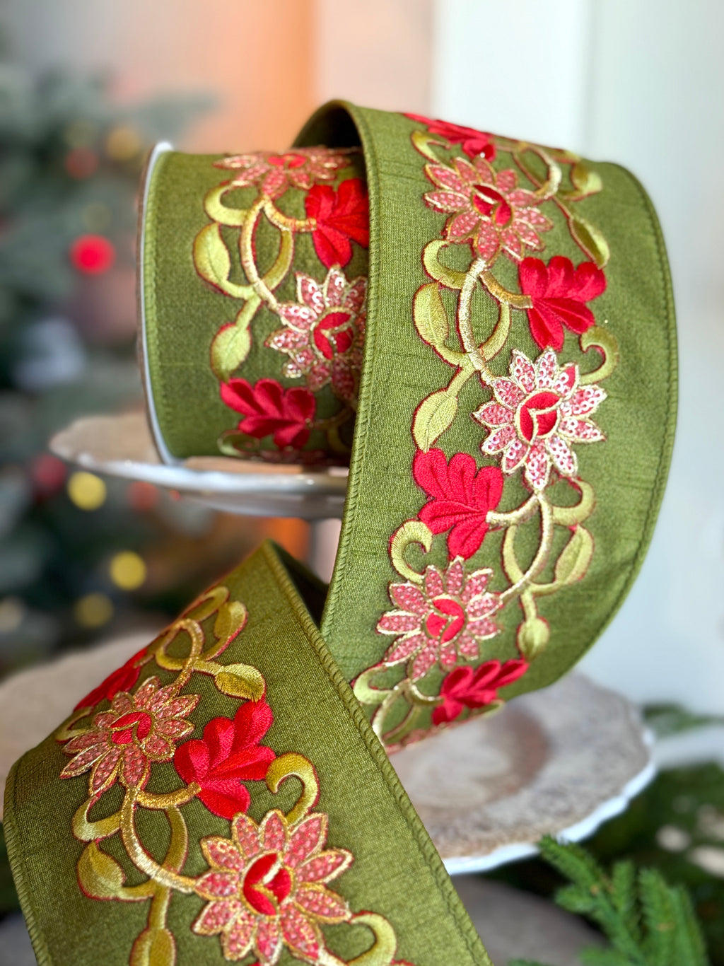 Christmas Garden 4” Wired Ribbon sold per yard